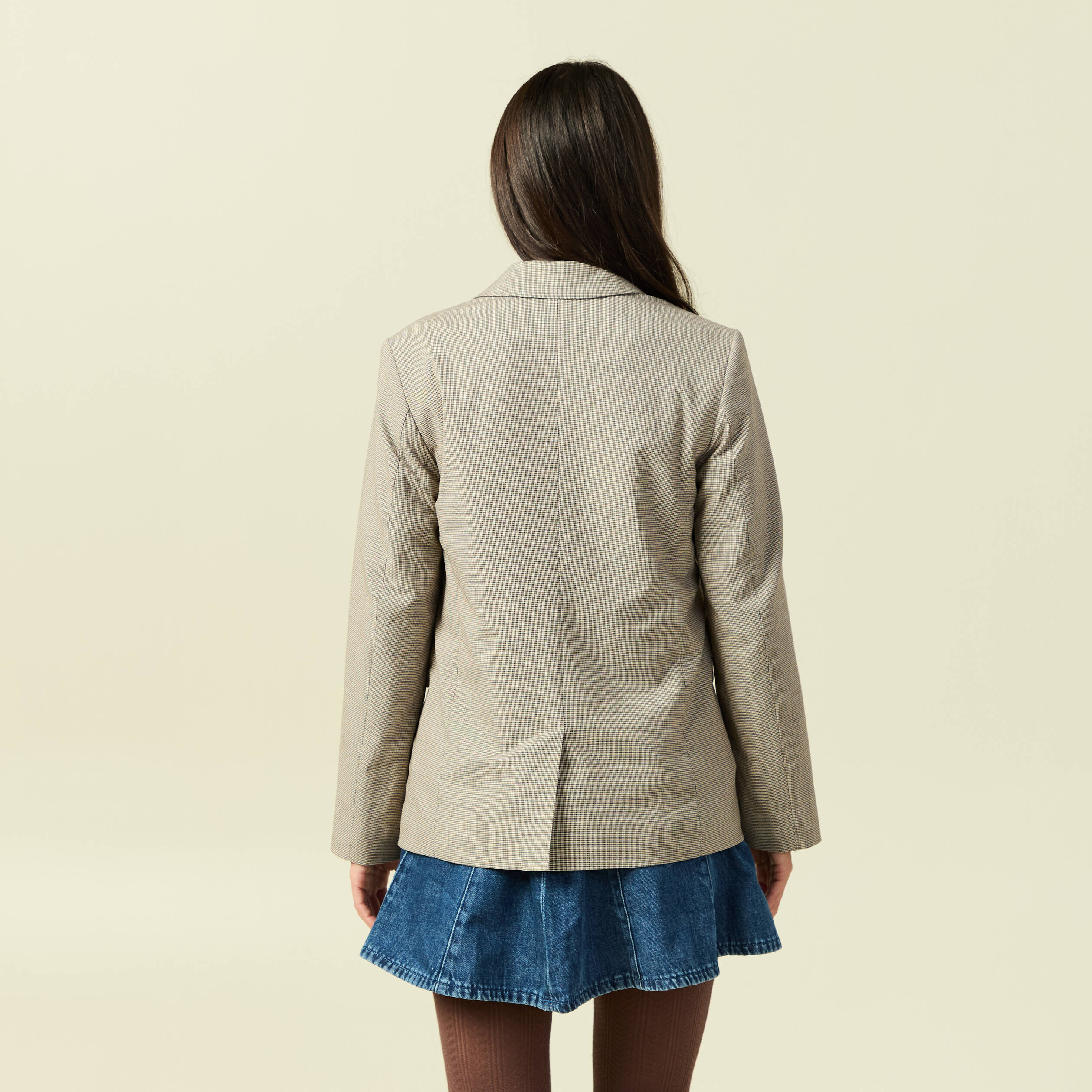 Blazer manches longues col tailleur beige femme