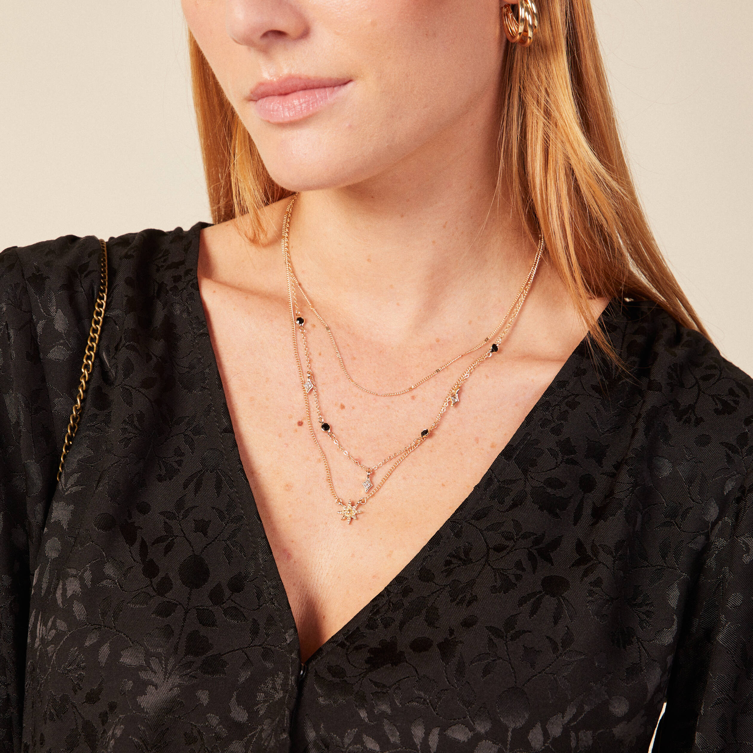 Collier multirangs couleur or femme