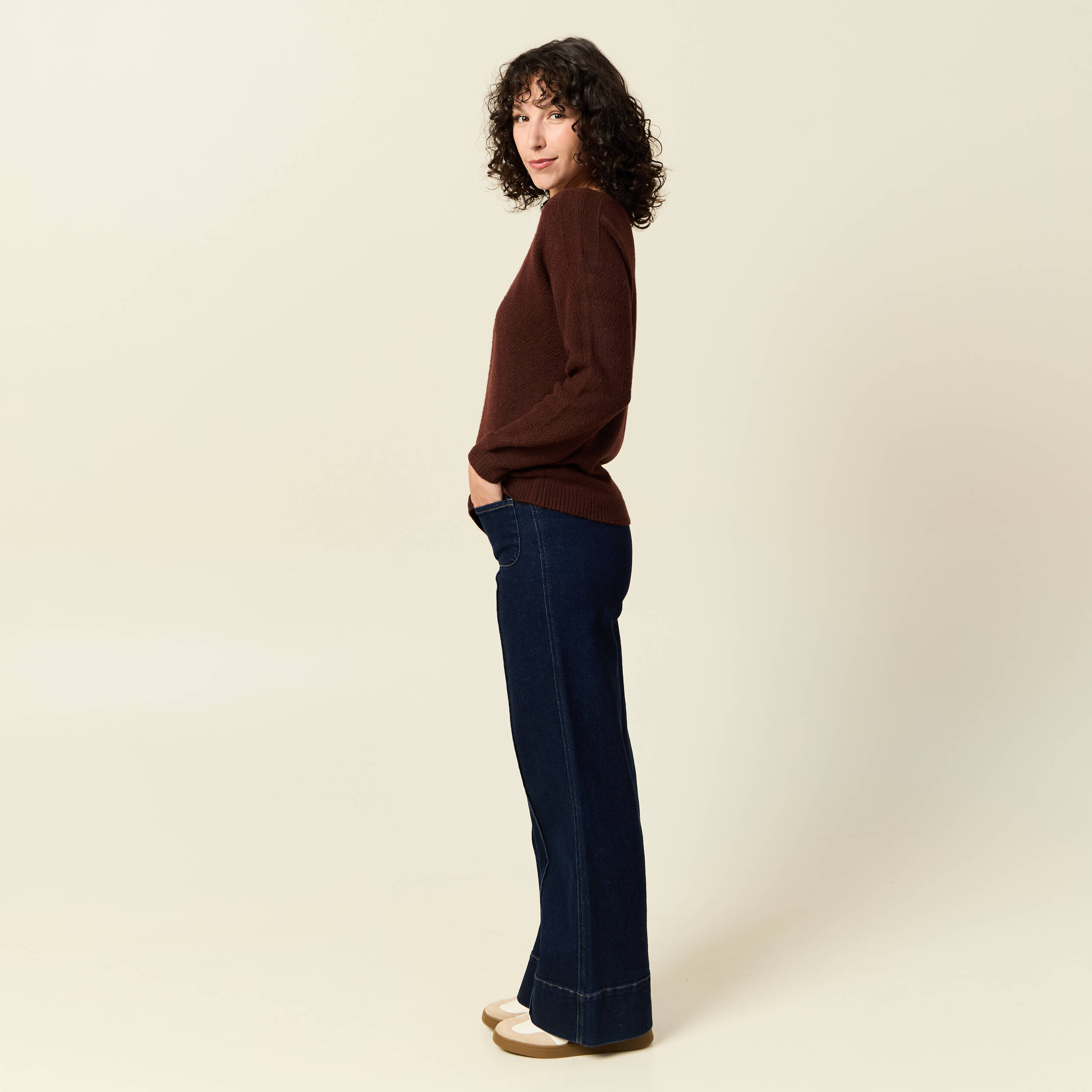 Pull manches longues marron femme