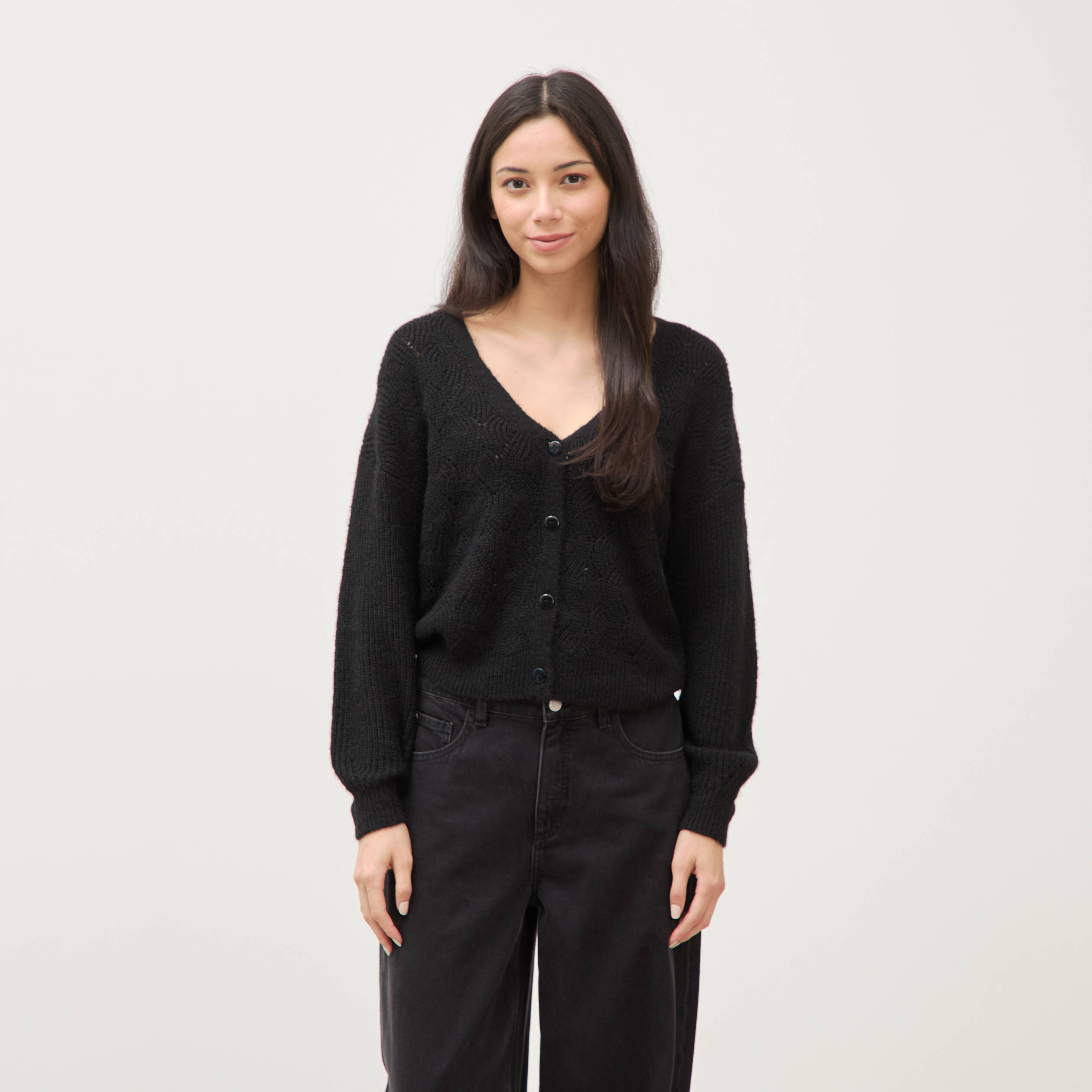 Gilet manches longues col v noir femme