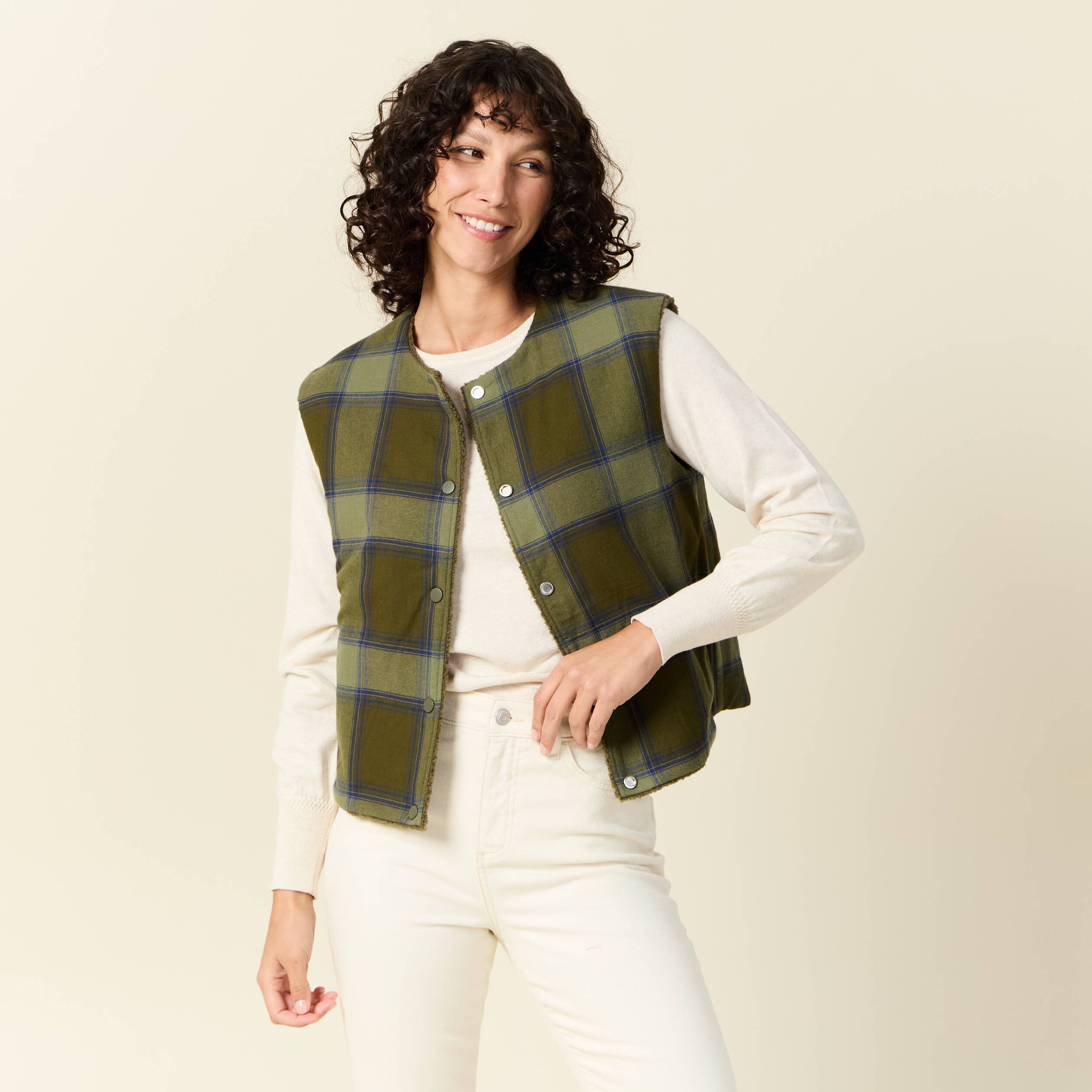 Gilet sans manches vert kaki femme