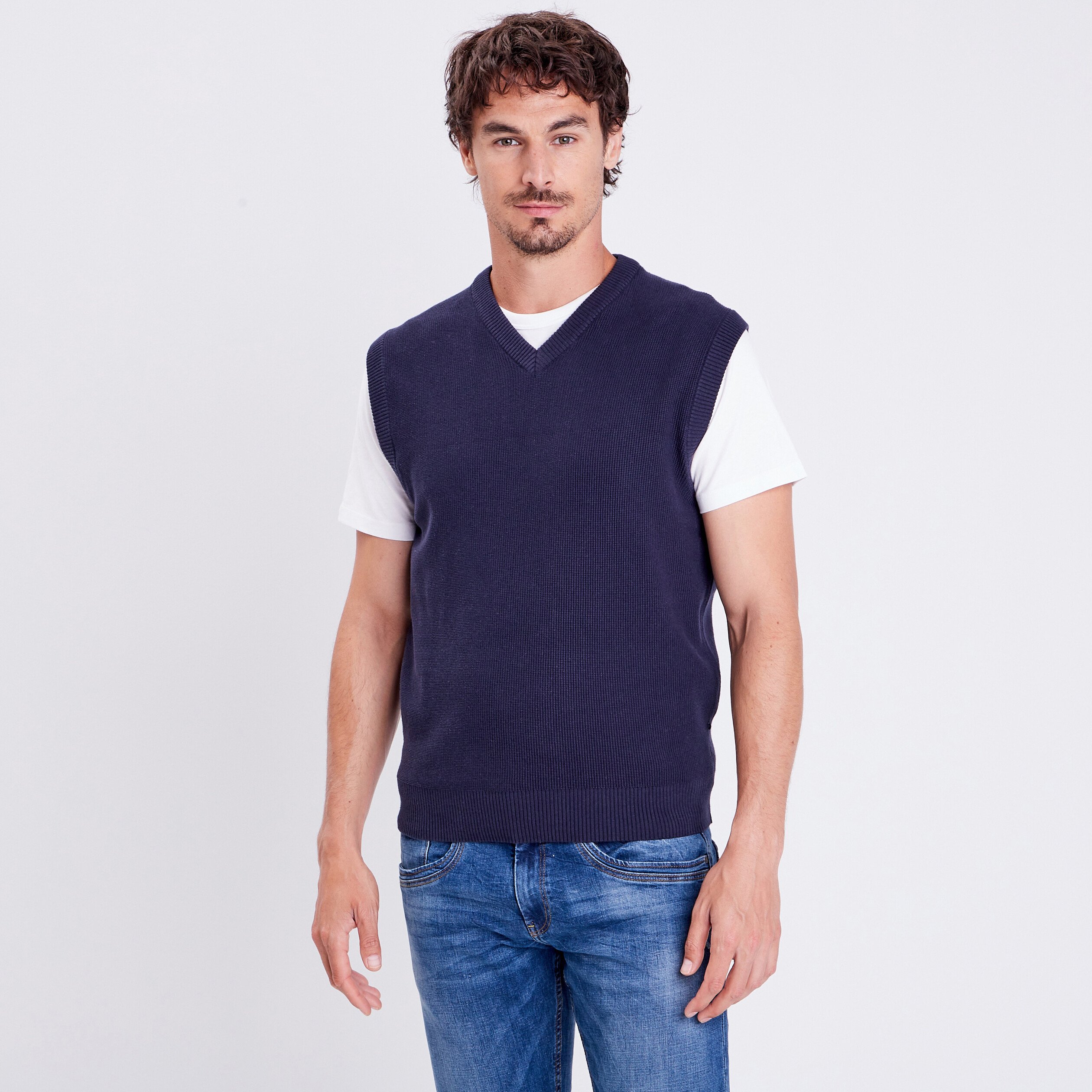 Pull sans manches bleu et vert pour Homme Le Minor