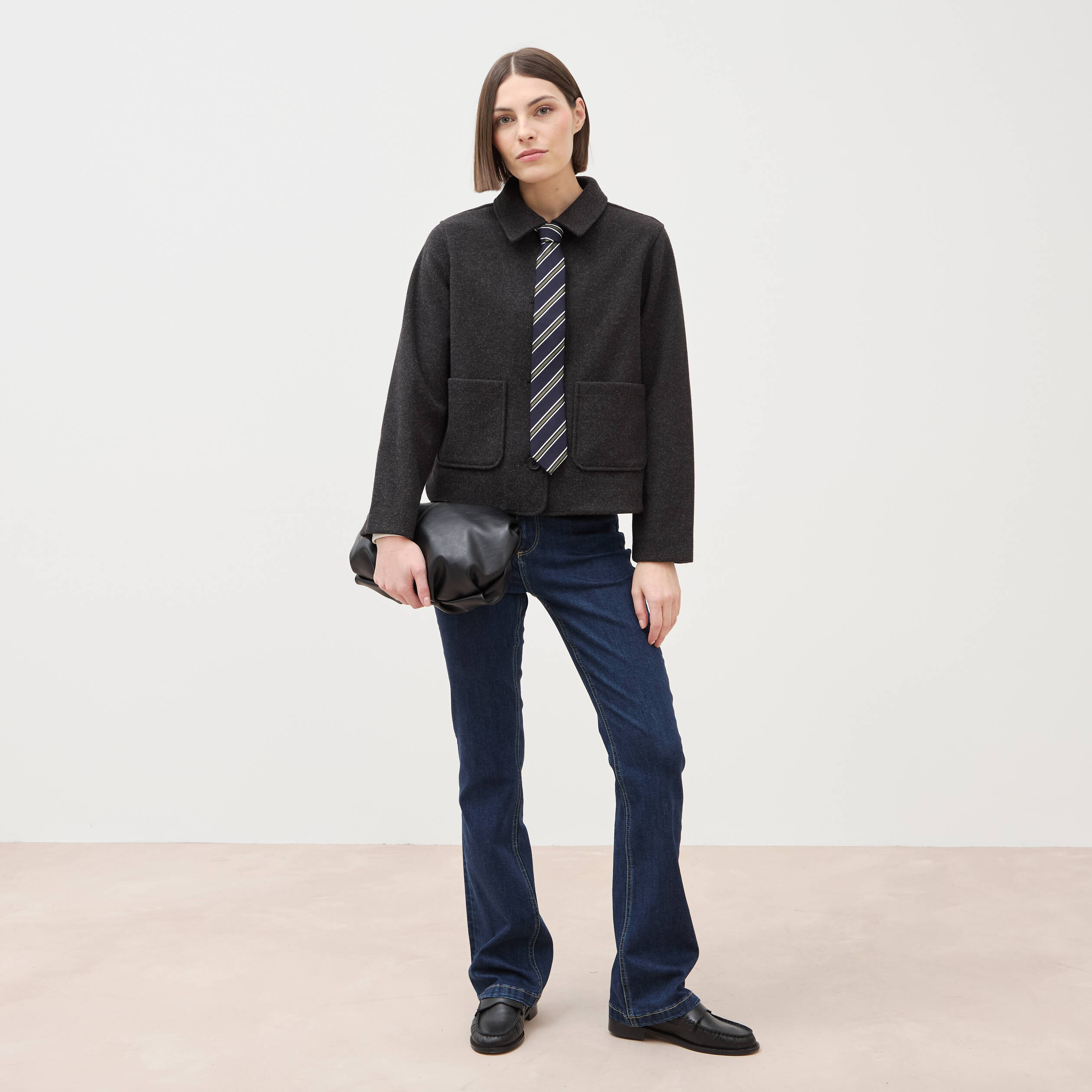 Jeans bootcut taille haute denim brut femme