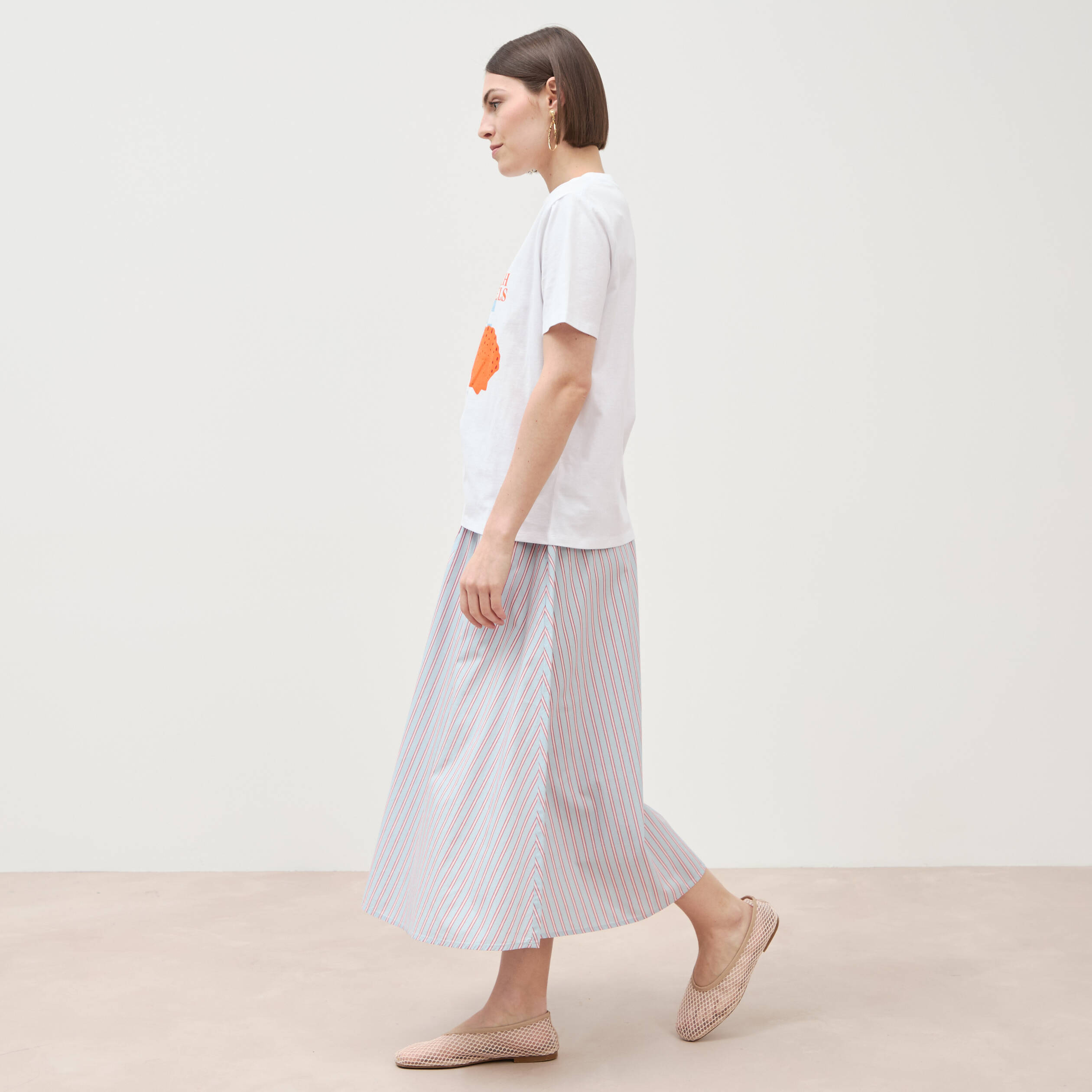 T-shirt droit col rond manches courtes blanc femme