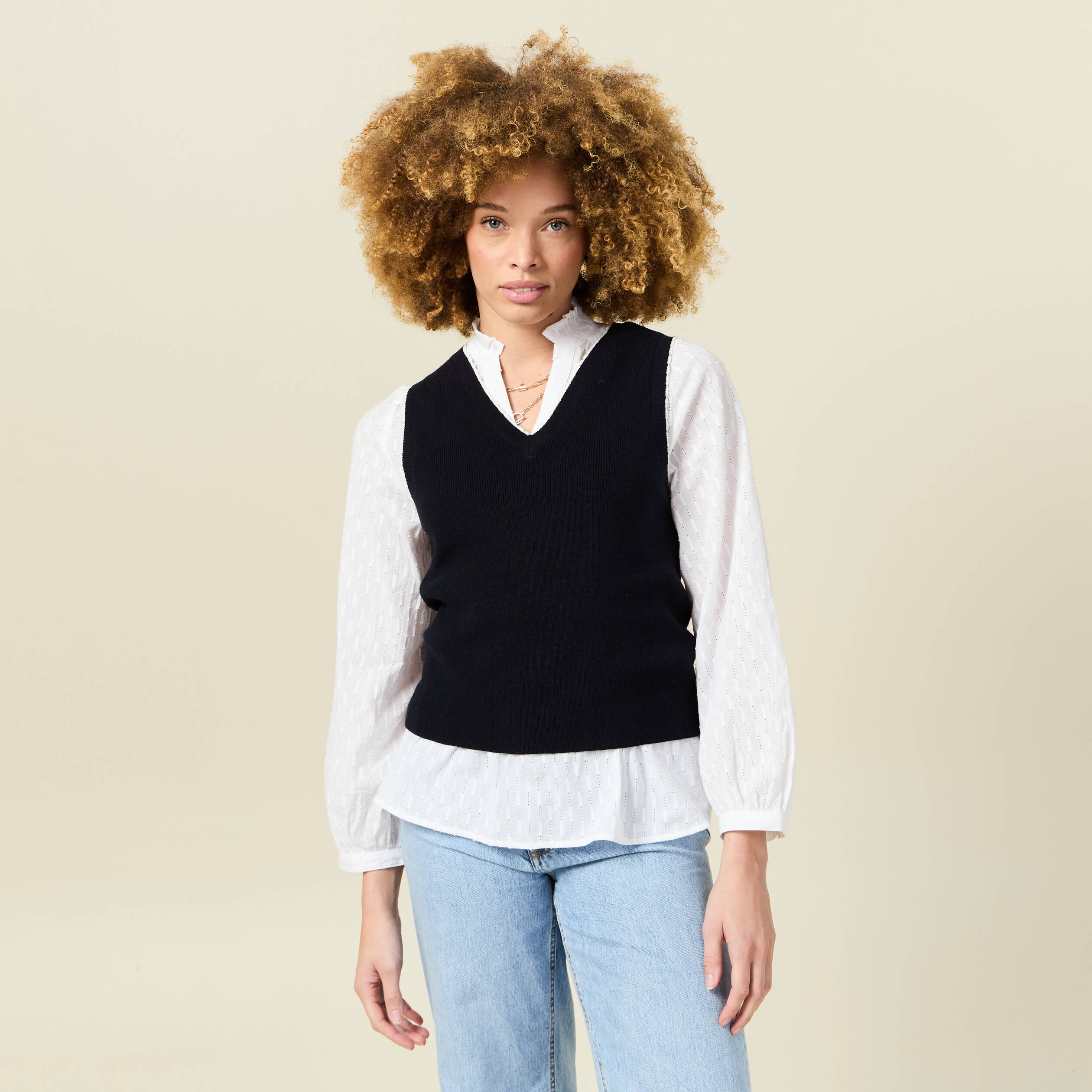 Bleu Marine Pull Sans Manche Femme Col V Pull Sans Manches Col En