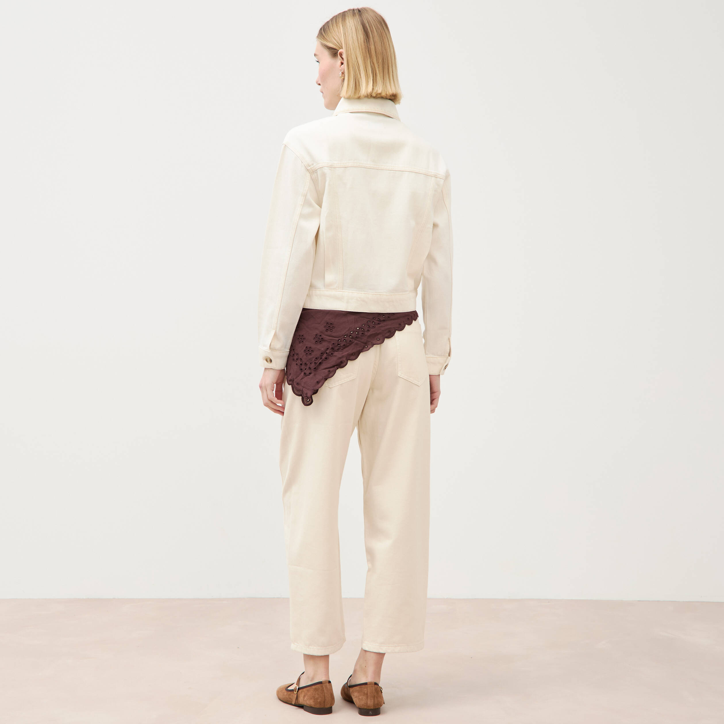 Blouson oversize manches longues denim blanc femme