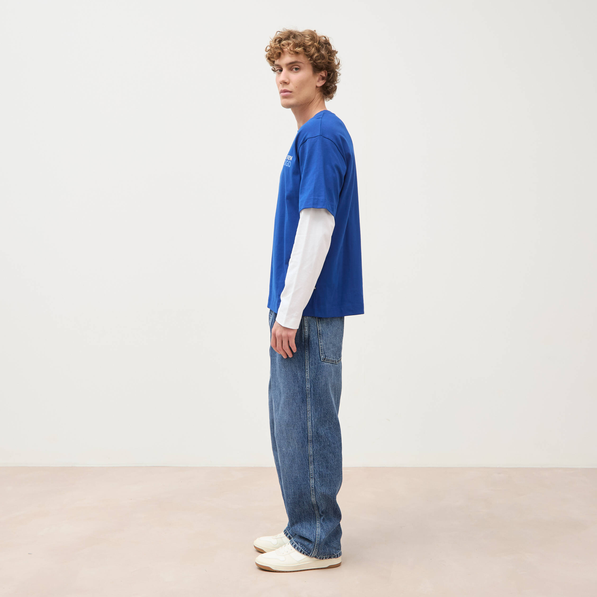 T-shirt ample en coton manches courtes bleu electrique homme