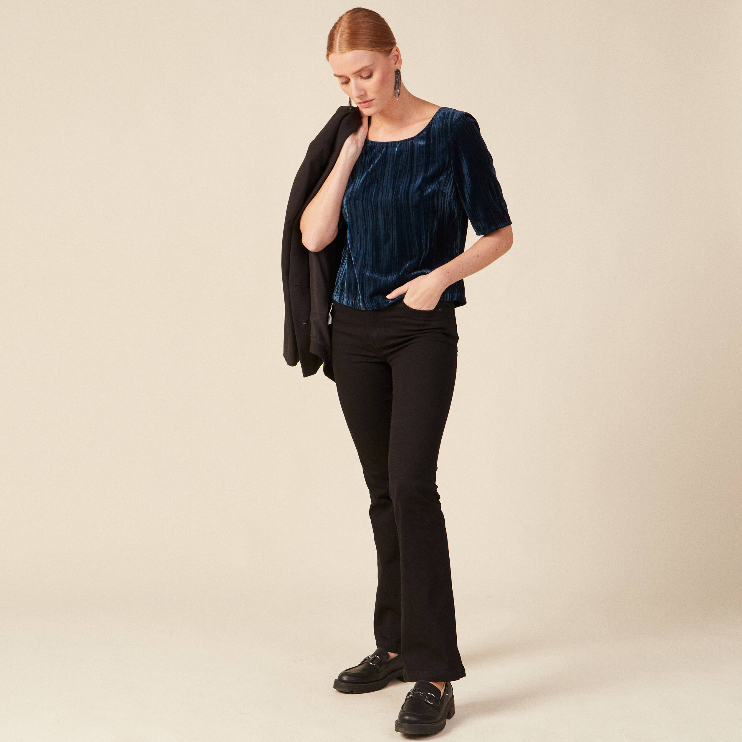 blouse velours eco responsable bleu canard femme Blouse velours éco-responsable bleu canard femme