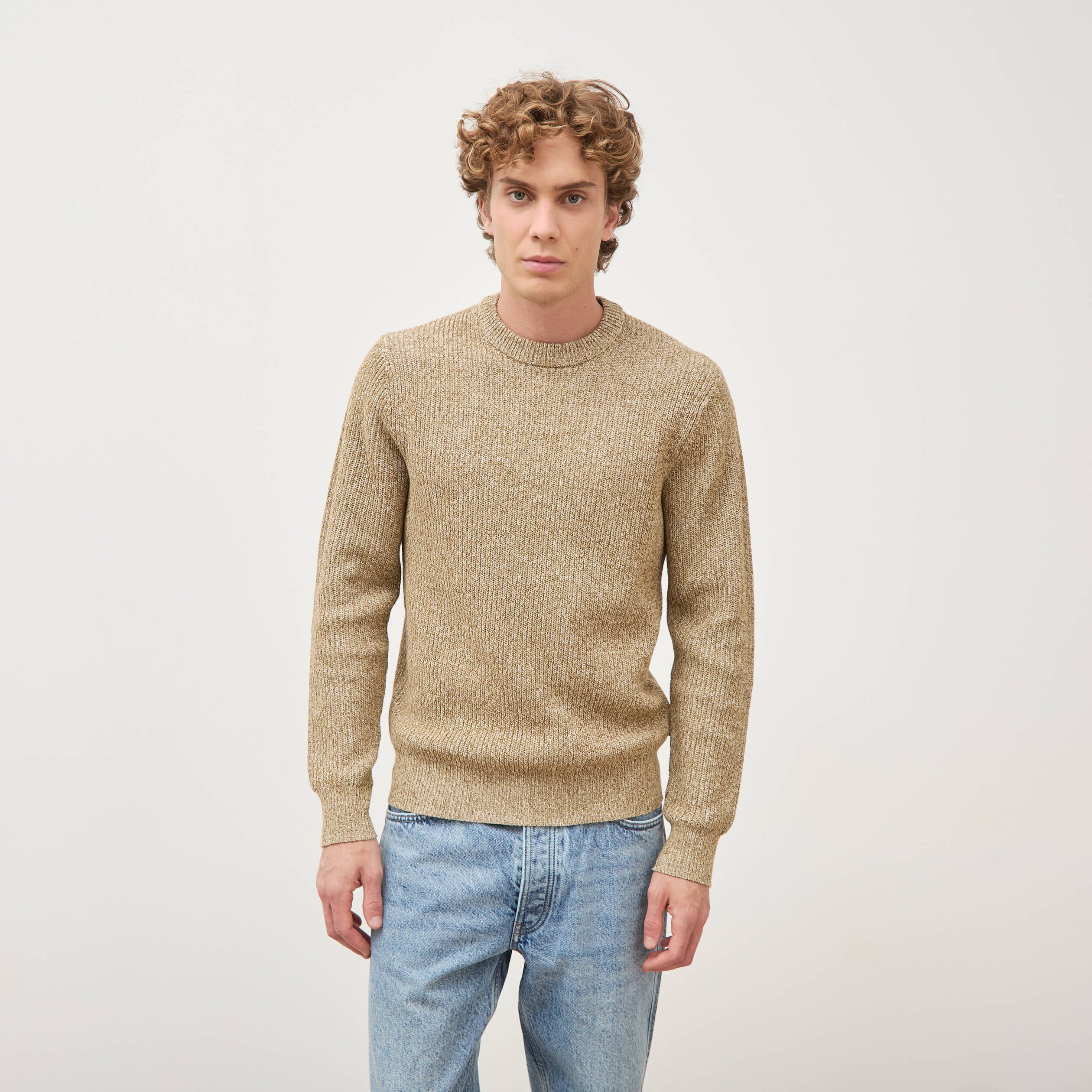 Pull manches longues camel homme