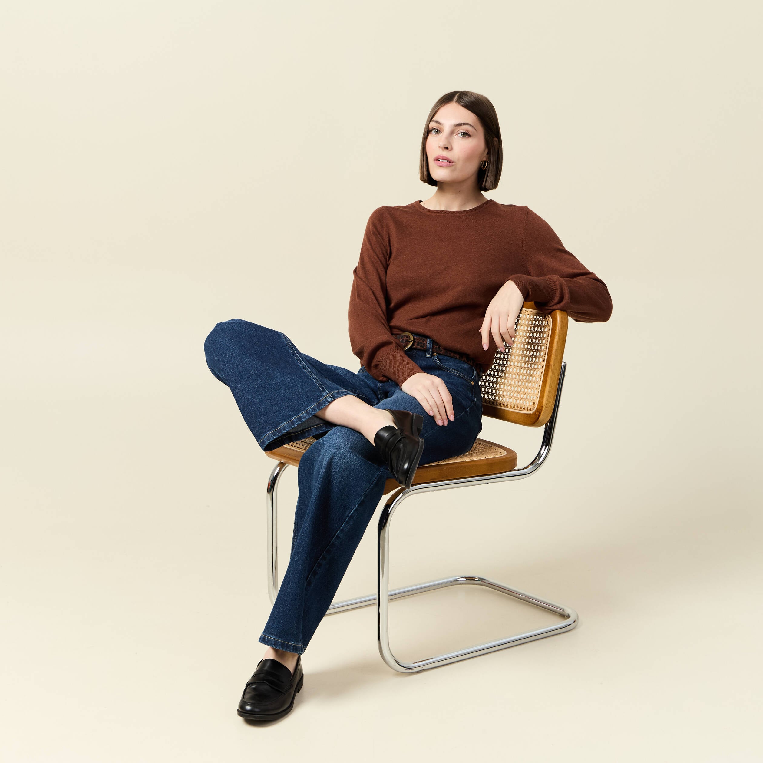 Pull manches longues marron fonc&eacute; femme