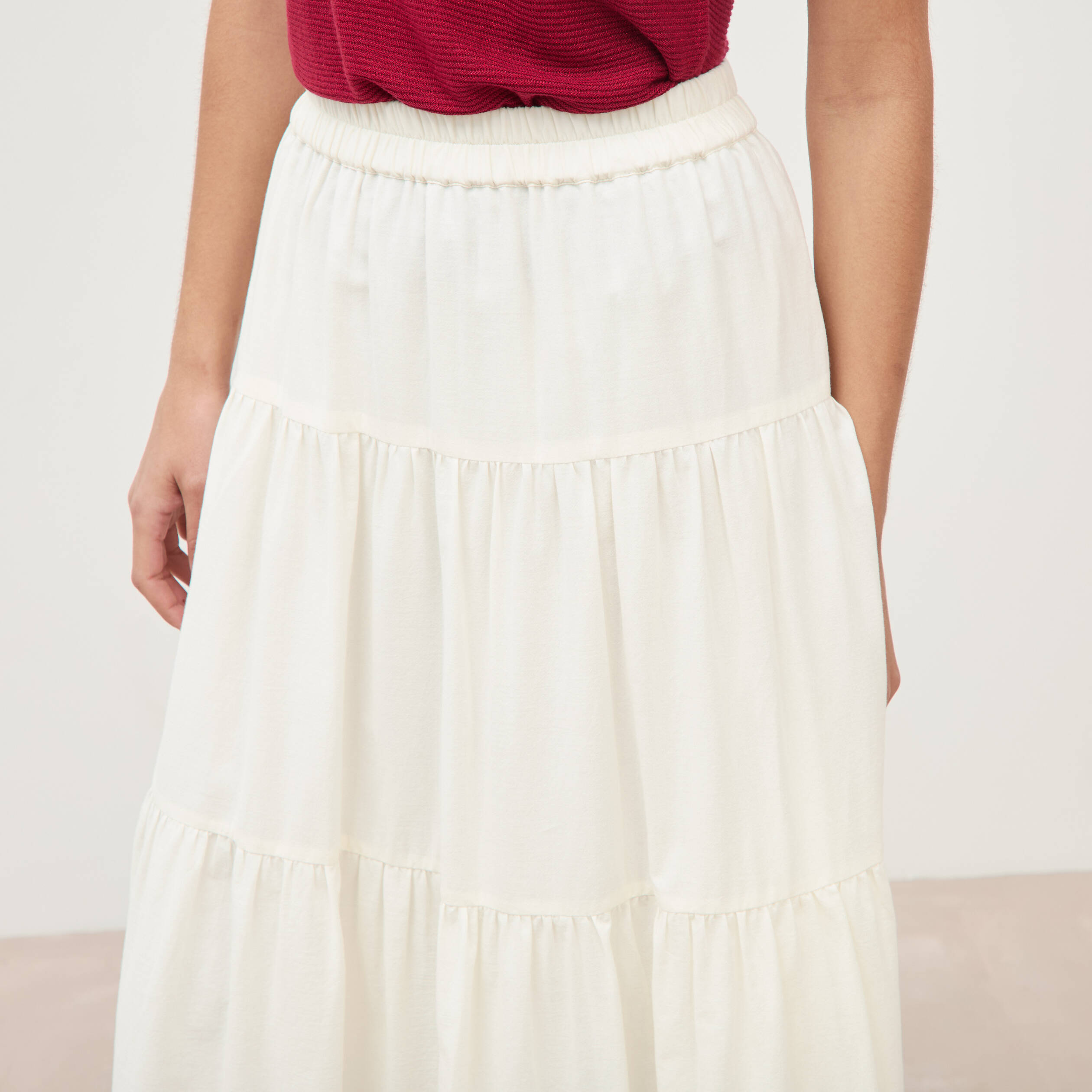 Jupe longue &eacute;vas&eacute;e en coton doubl&eacute;e ecru femme