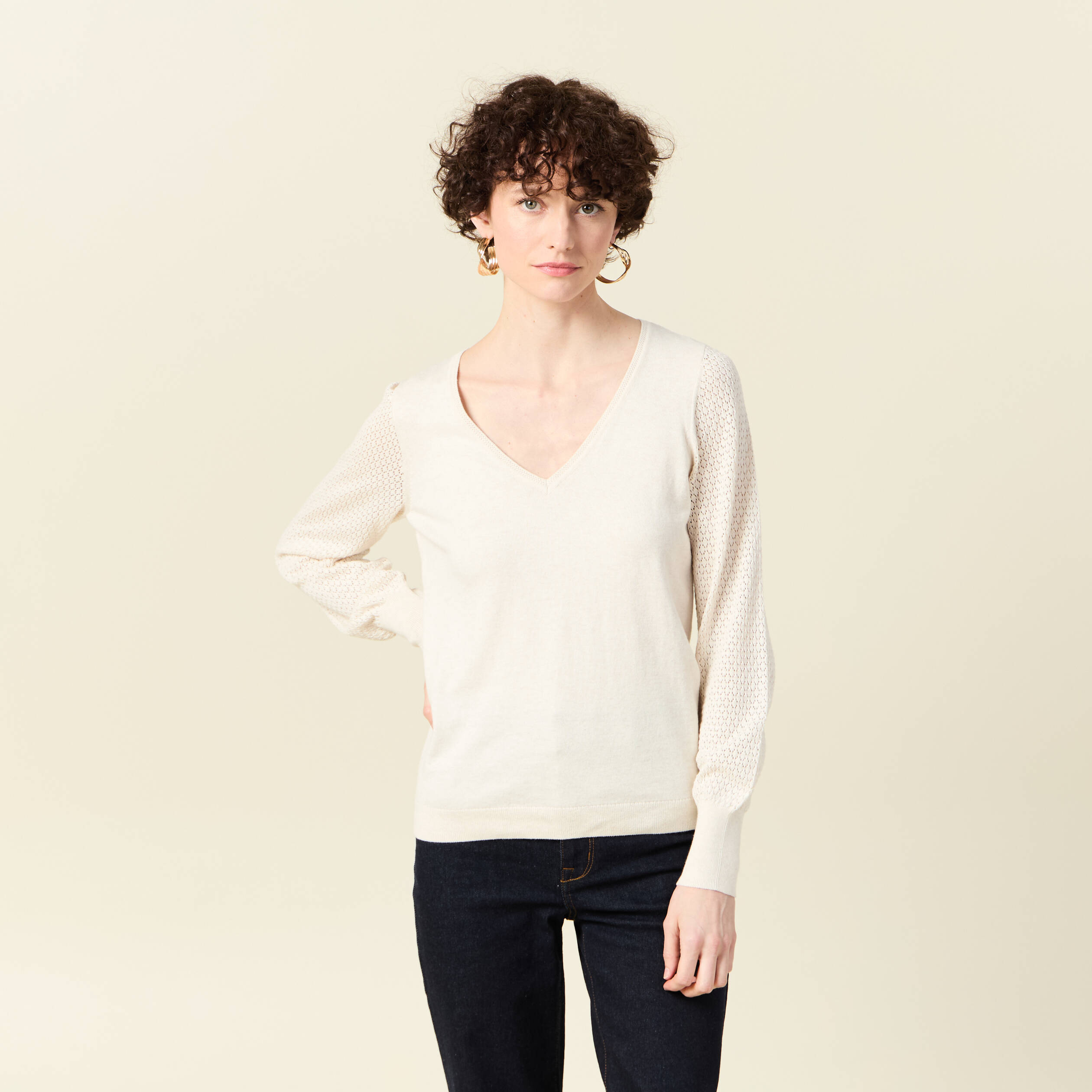 pull manches longues creme femme Pull manches longues creme femme