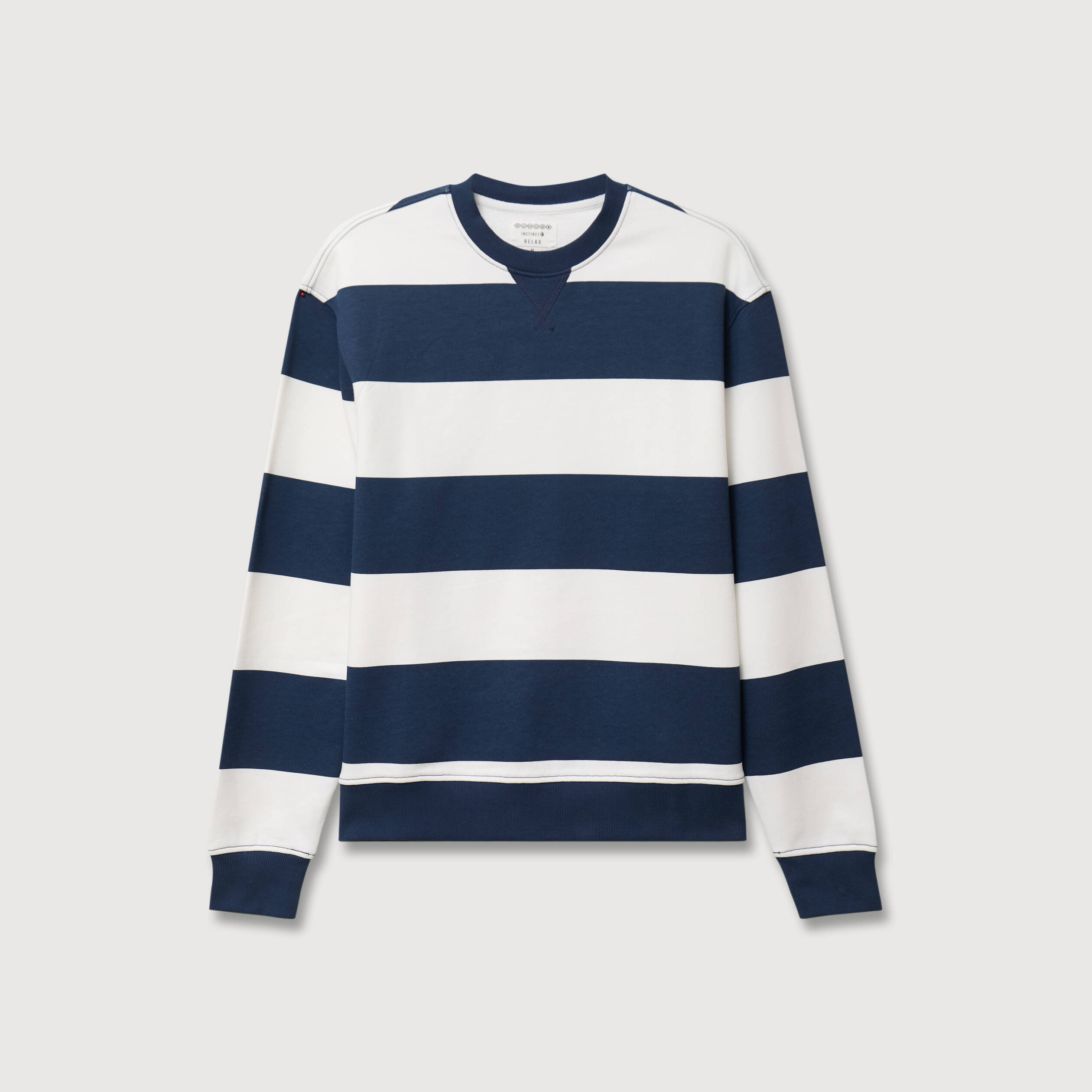 Sweat ray&eacute; col rond manches longues bleu marine homme