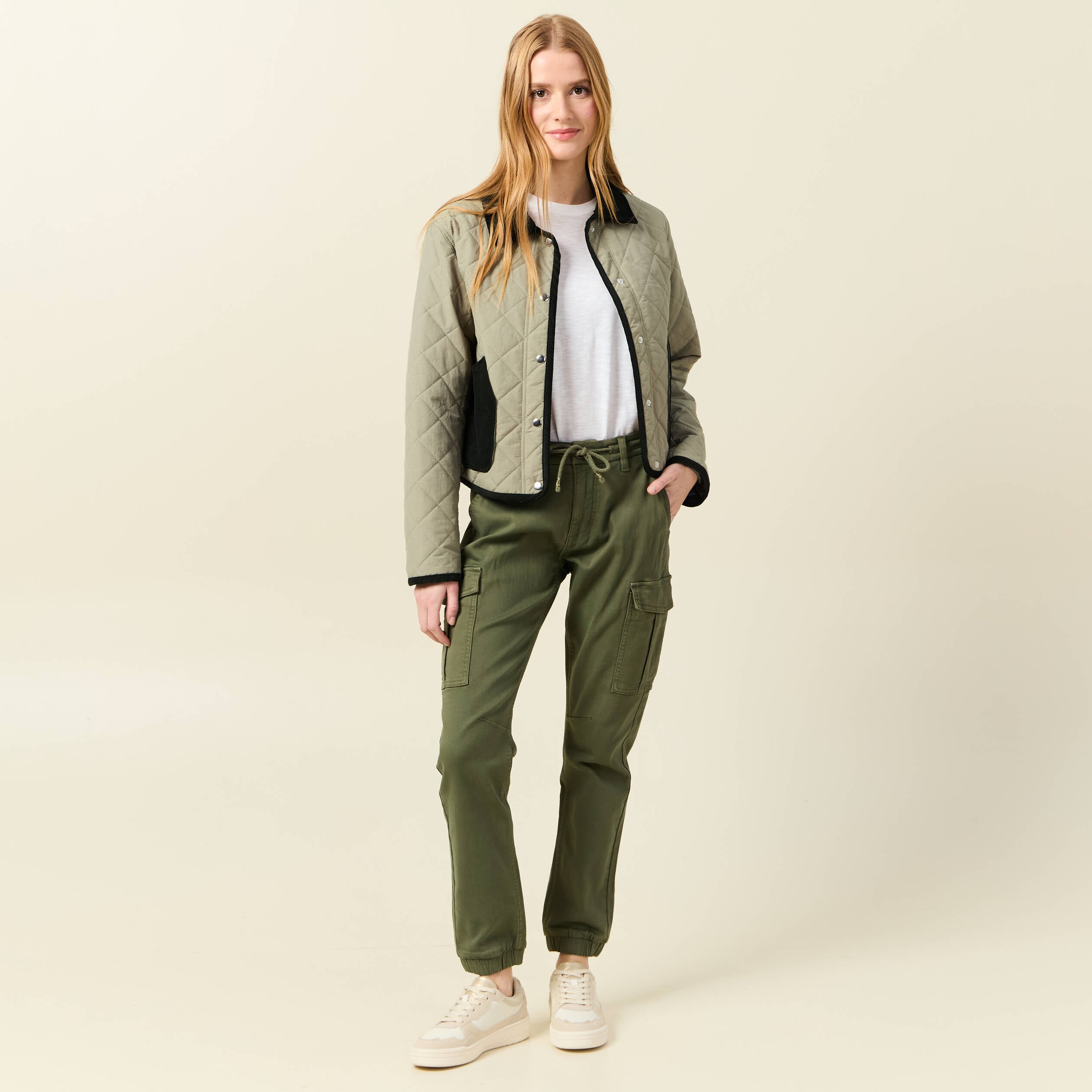 Pantalon cargo battle 7/8&egrave;me vert kaki femme