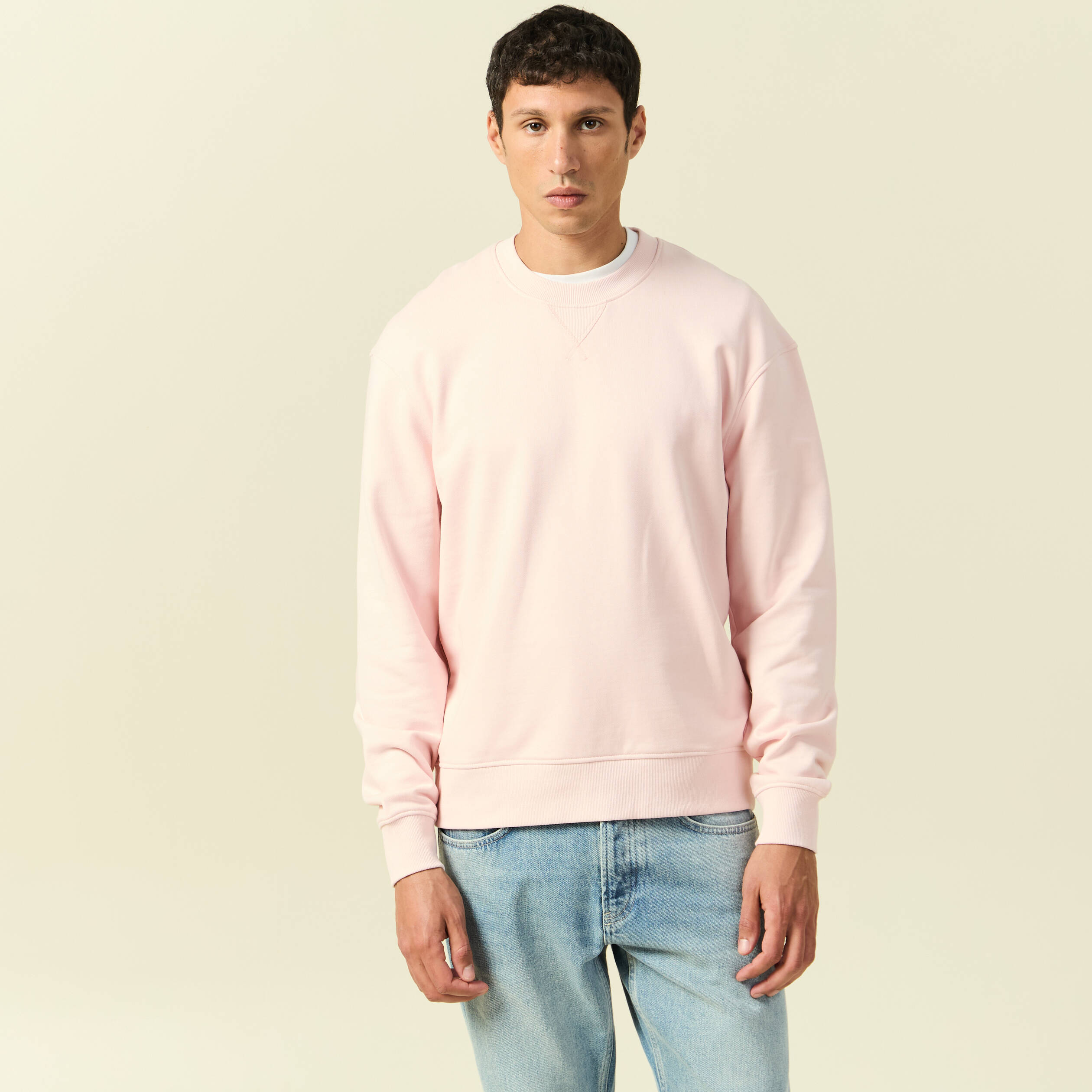 Sweat manches longues en coton rose poudr&eacute;e homme