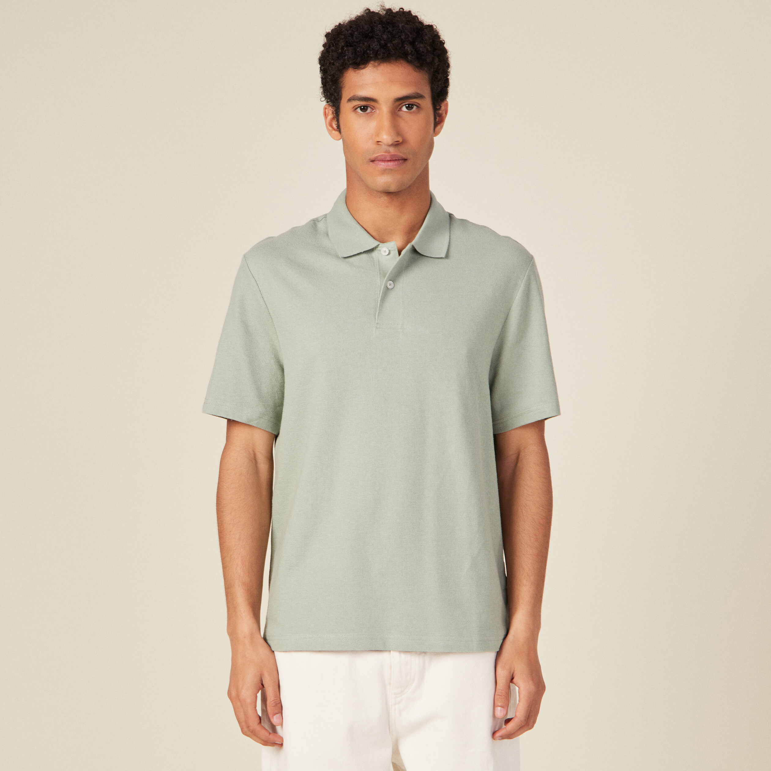 Polo manches courtes vert olive homme