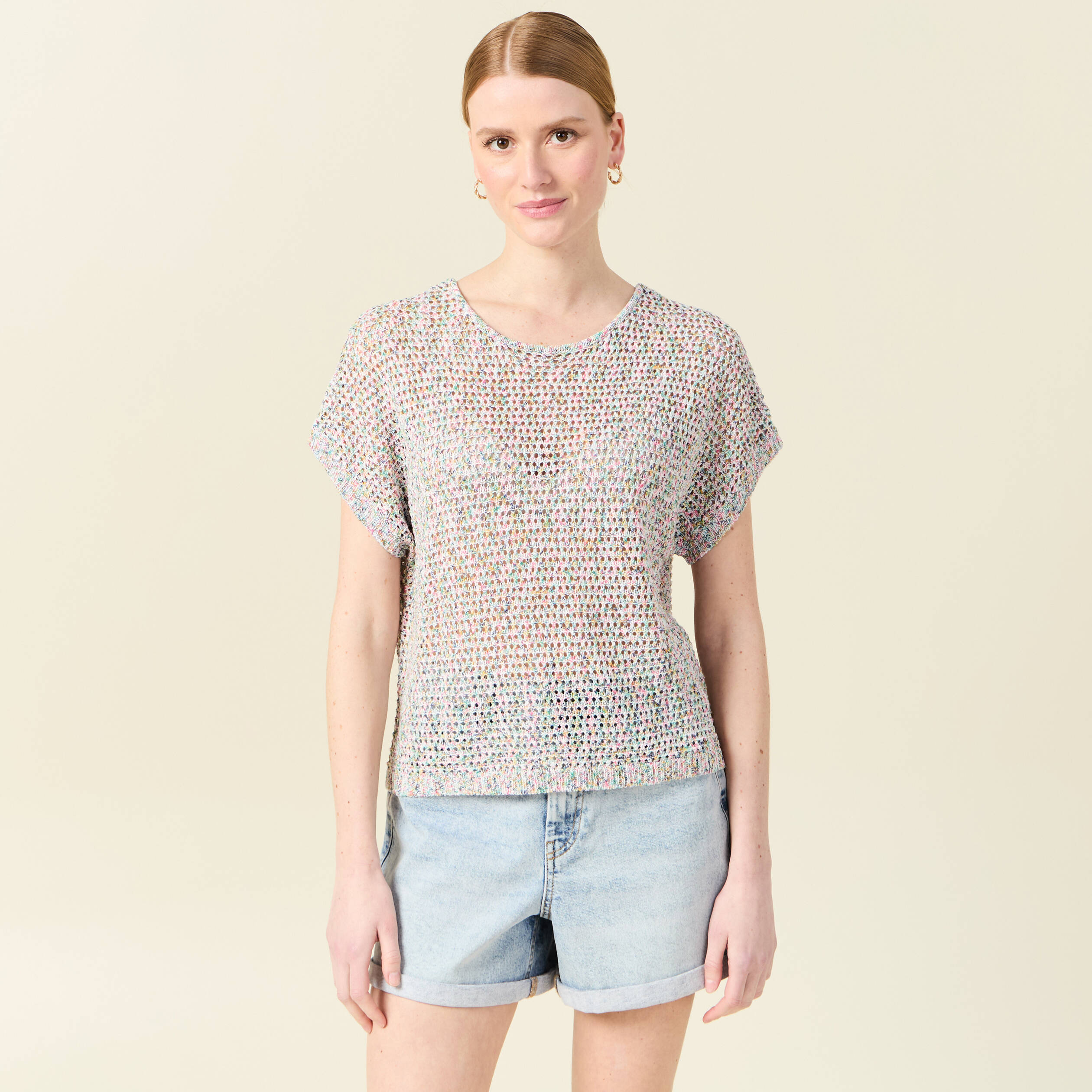 pull crochet manches courtes vert kaki femme Pull crochet manches courtes vert kaki femme
