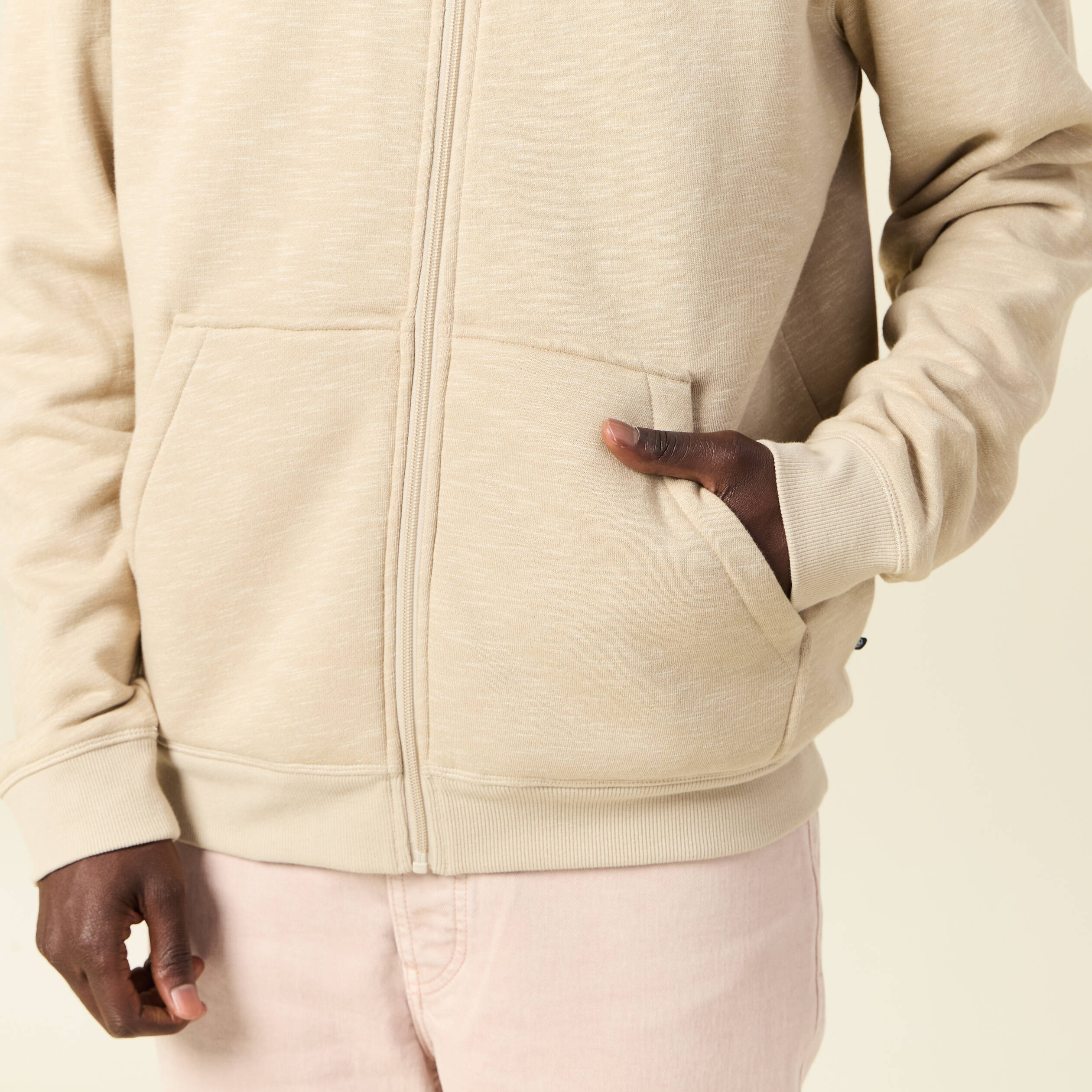 Sweat manches longues zipp&eacute; beige homme