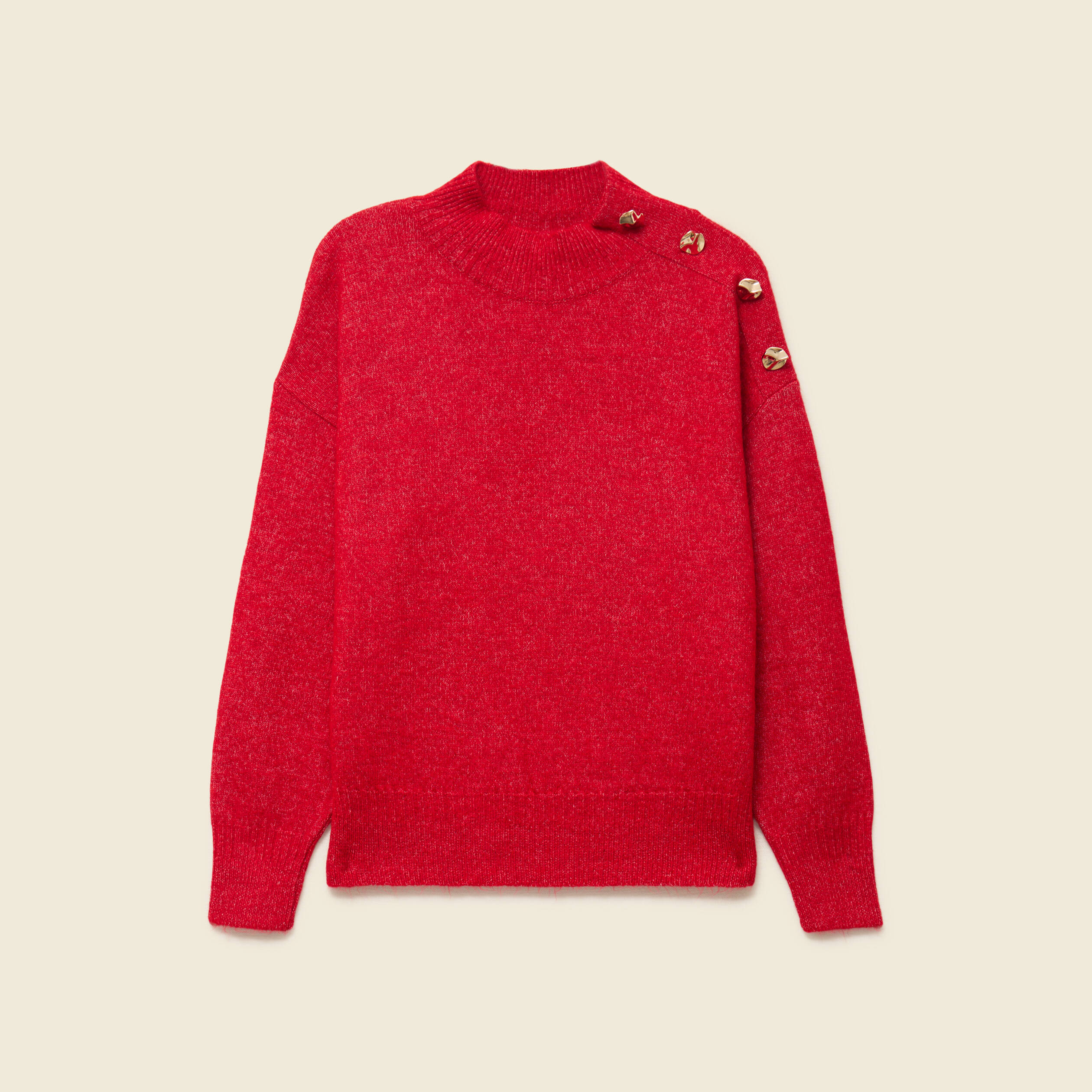 Pull col montant manches longues rouge femme