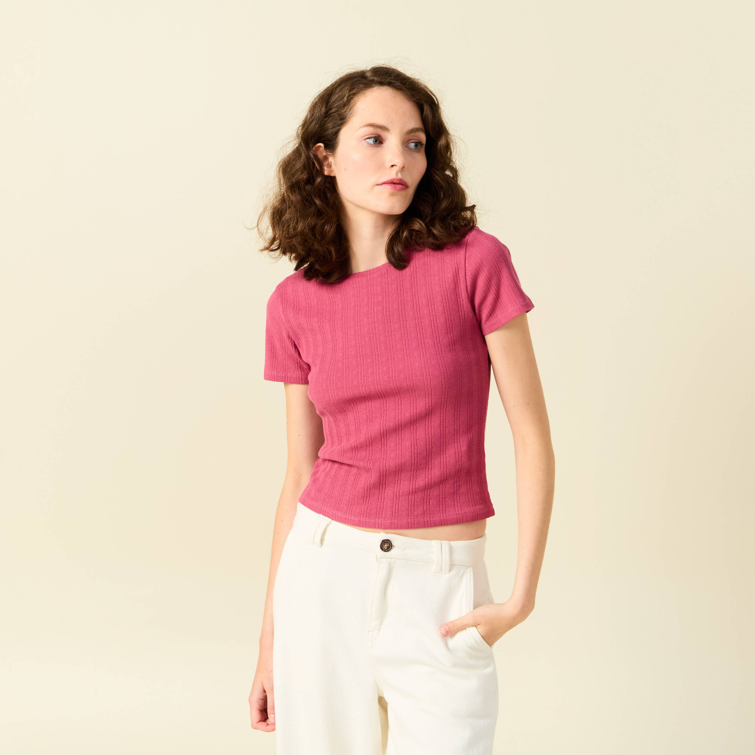 t shirt manches courtes vieux rose femme T-shirt manches courtes vieux rose femme