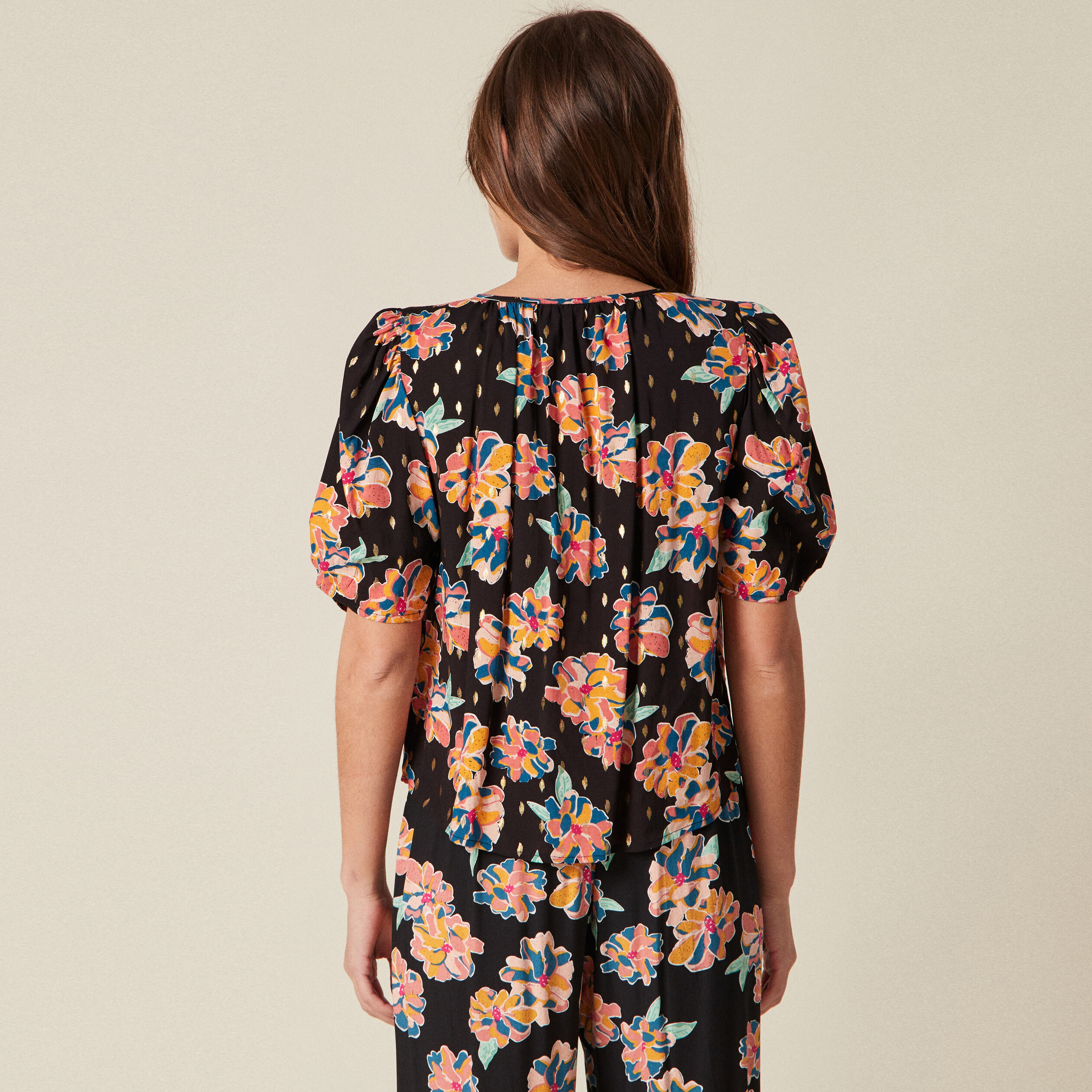 Chemise manches 3/4 noir femme