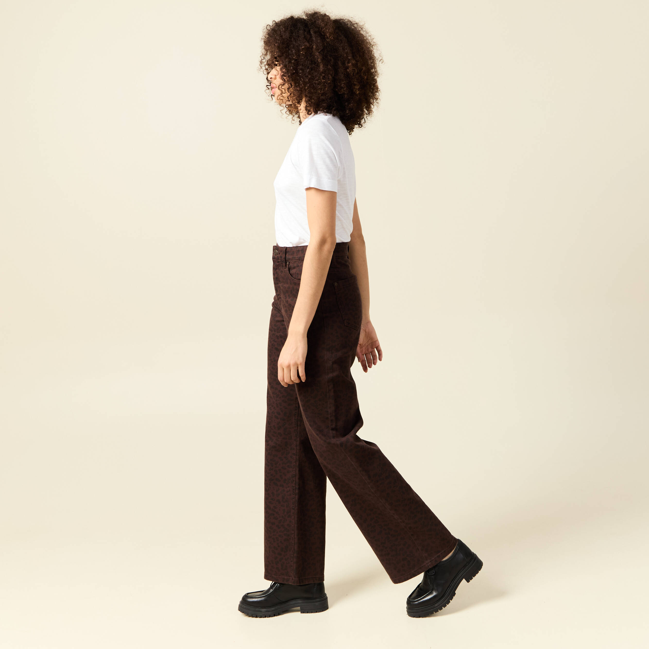 Pantalon large taille haute en jeans marron cognac femme Vibs