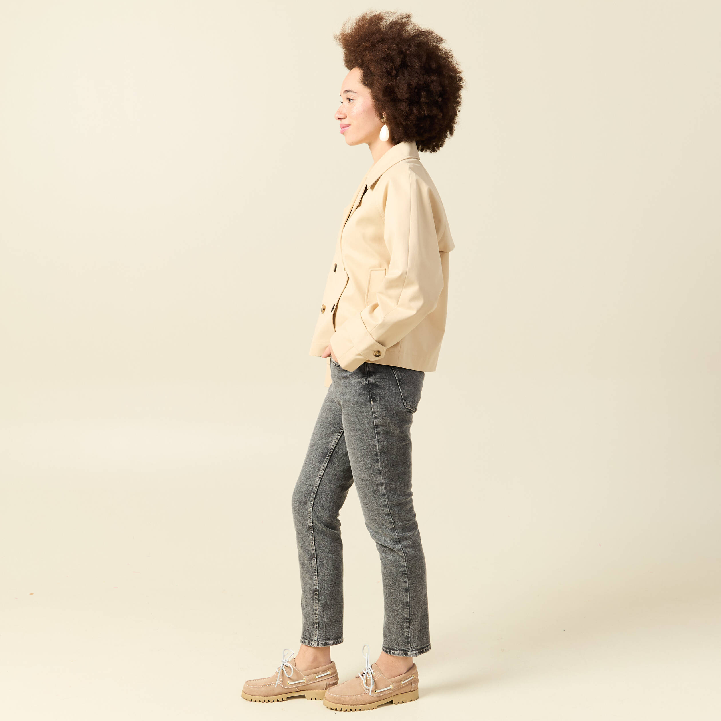 Trench oversize court col tailleur beige femme
