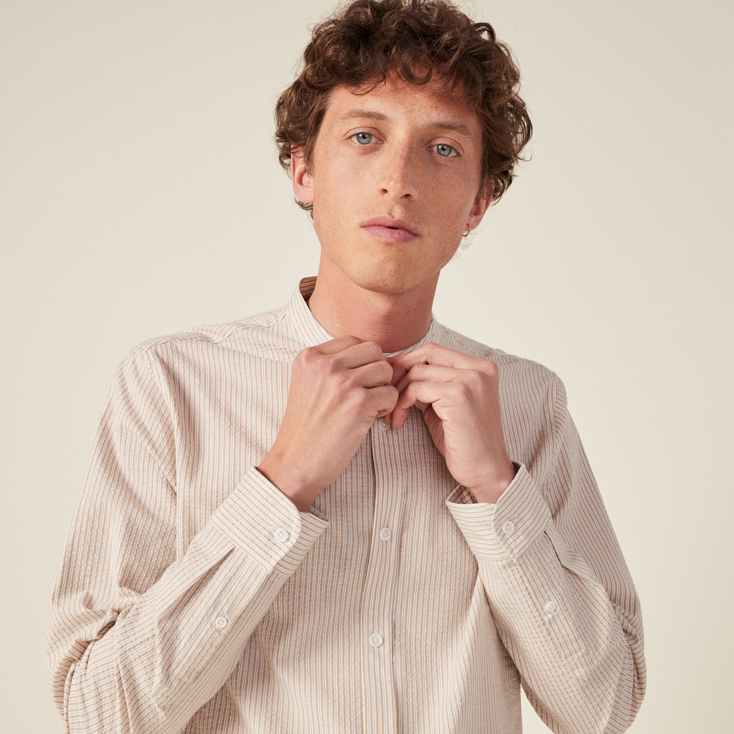 Chemise manches longues beige homme