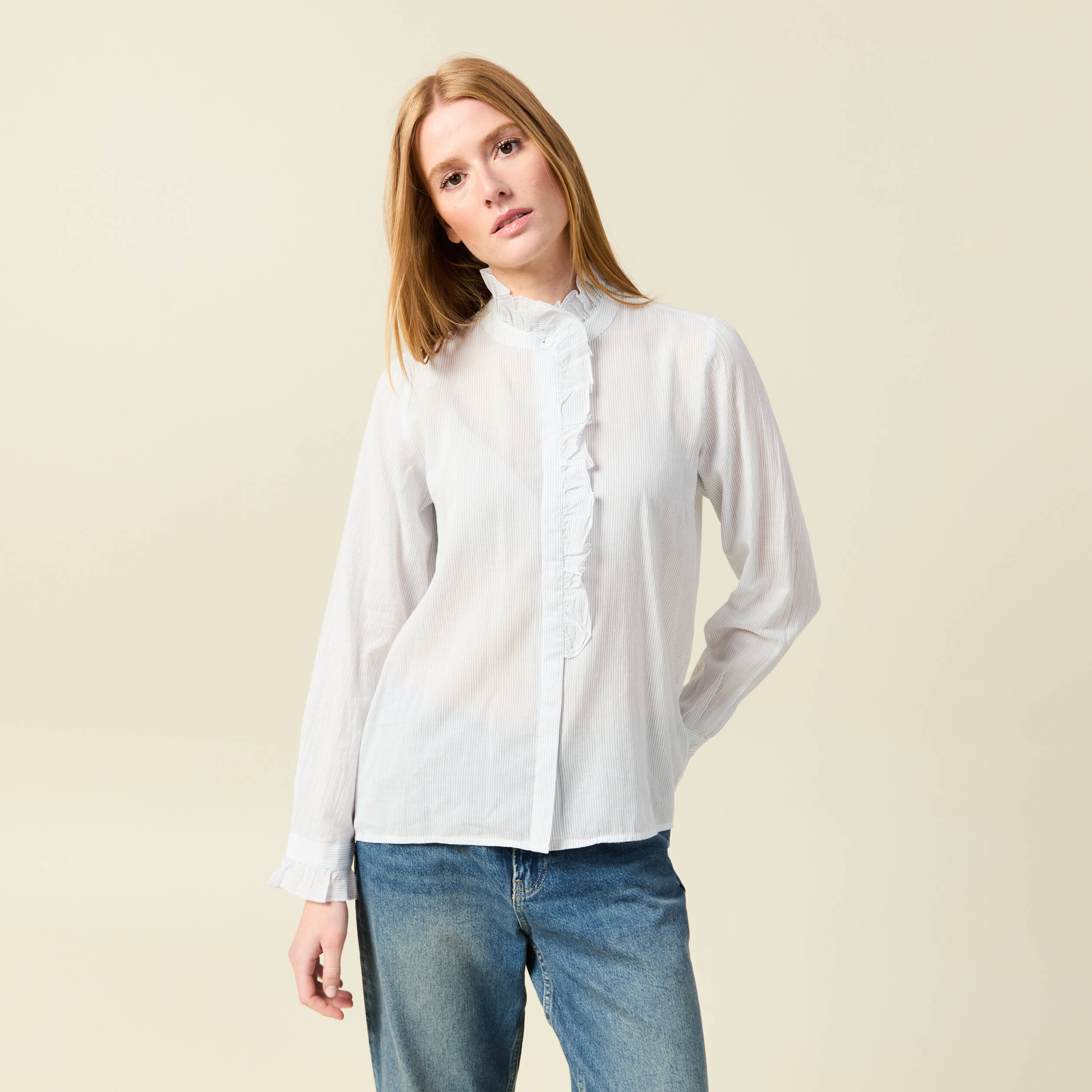 Chemise ajustée manches longues coton blanc femme grande taille | La Halle