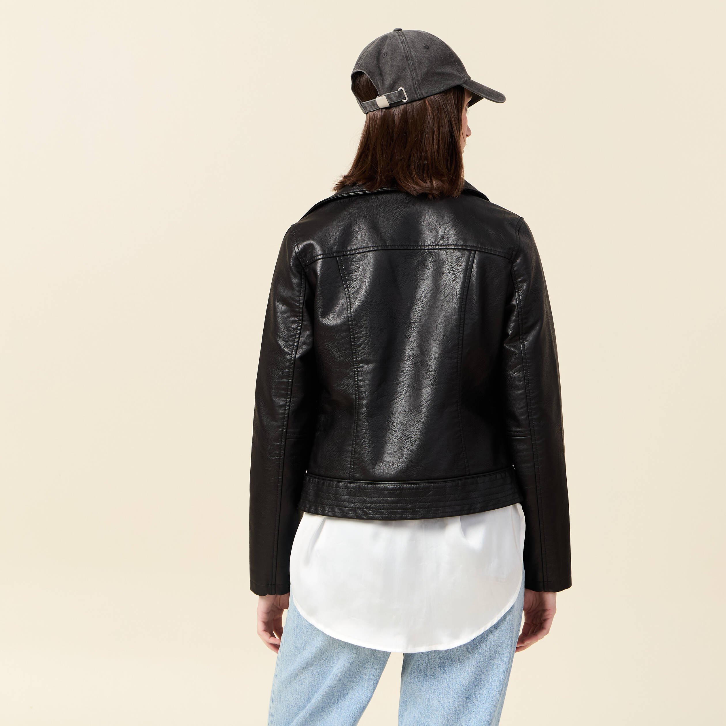blouson biker simili cuir noir femme Blouson biker simili cuir noir femme