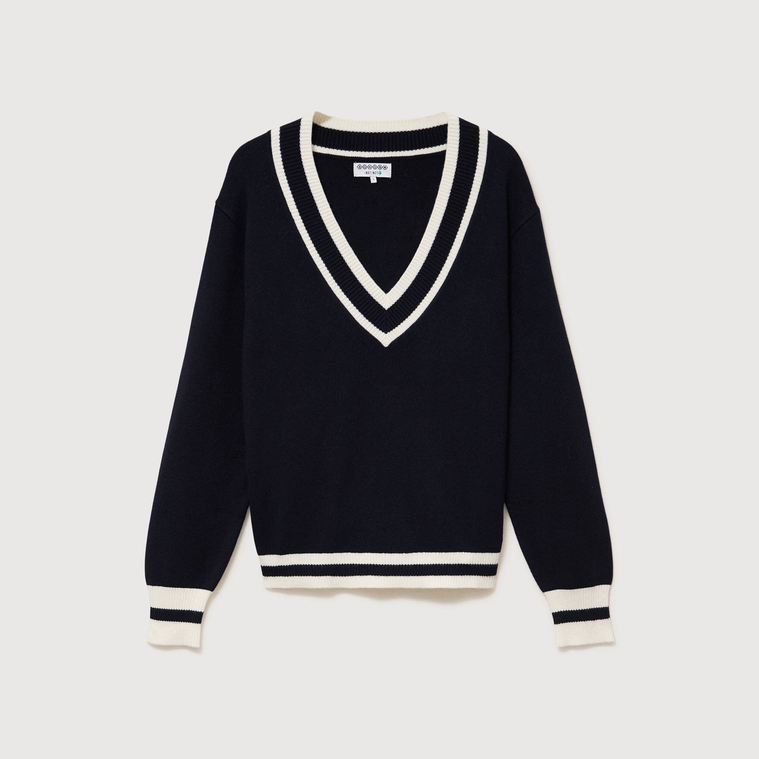 Pull manches longues bleu fonc&eacute; femme