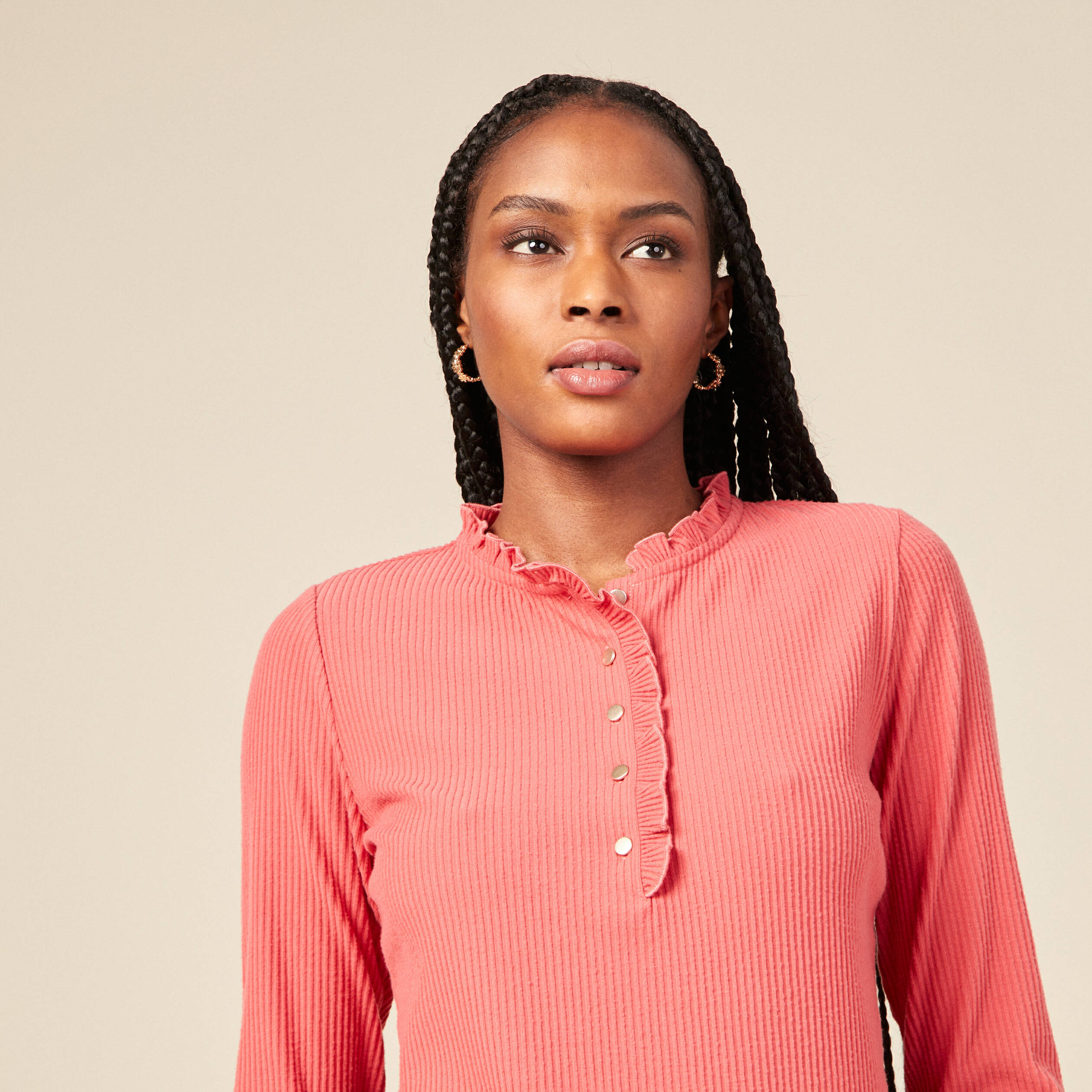 T-shirt manches longues terracotta femme