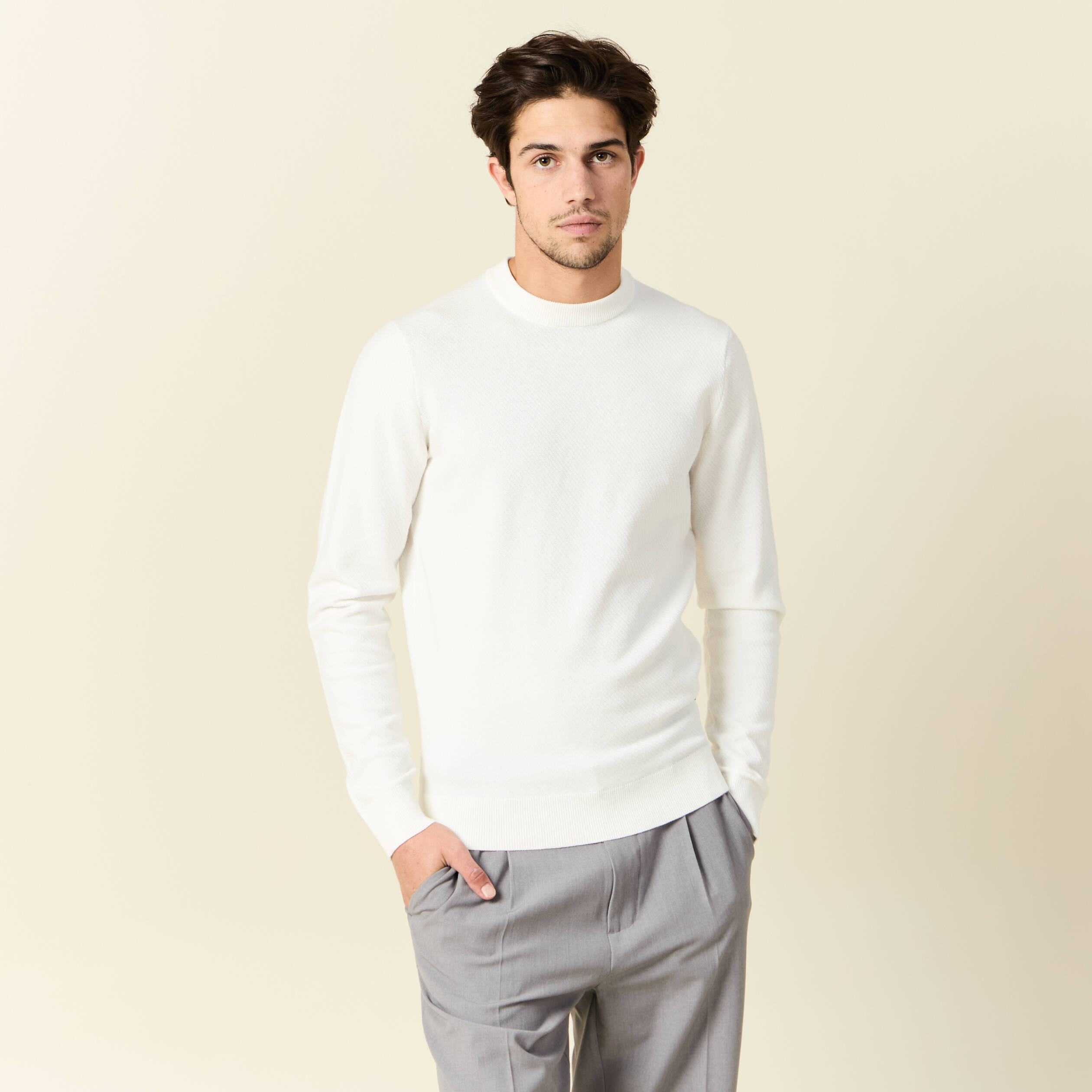 Pull manches longues ecru homme
