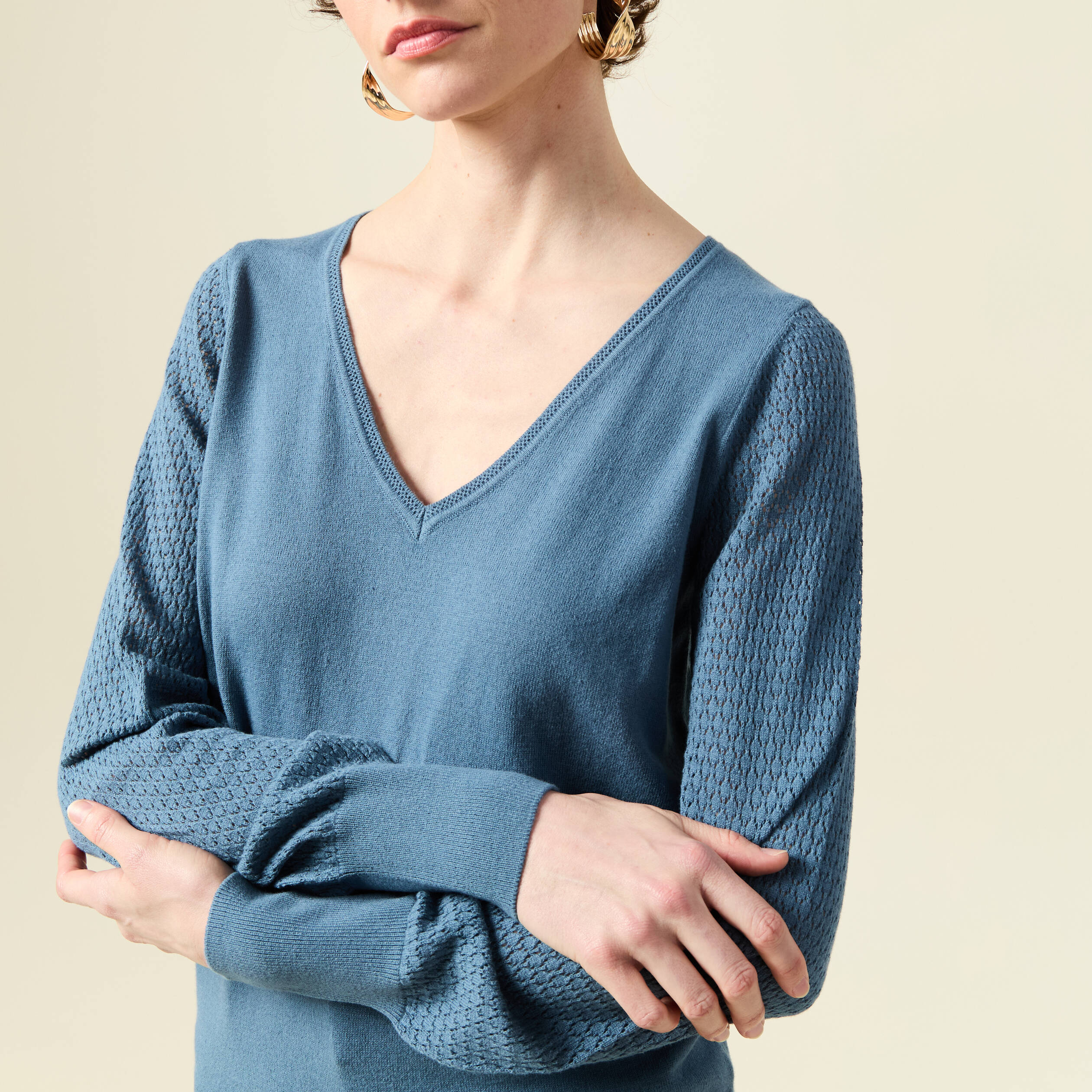 Pull manches longues bleu clair femme