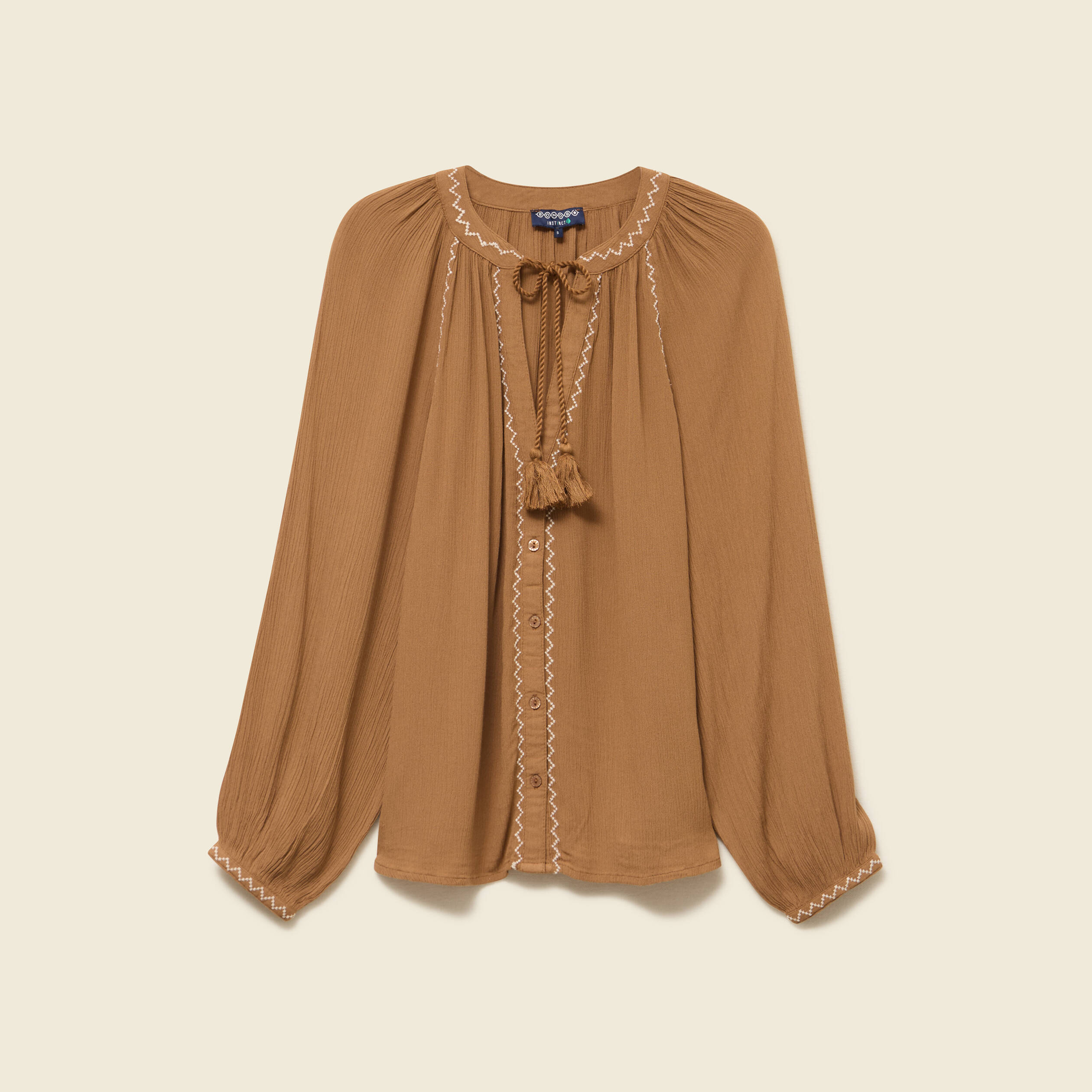 Chemise col montant volanté manches longues La Redoute Collections | La