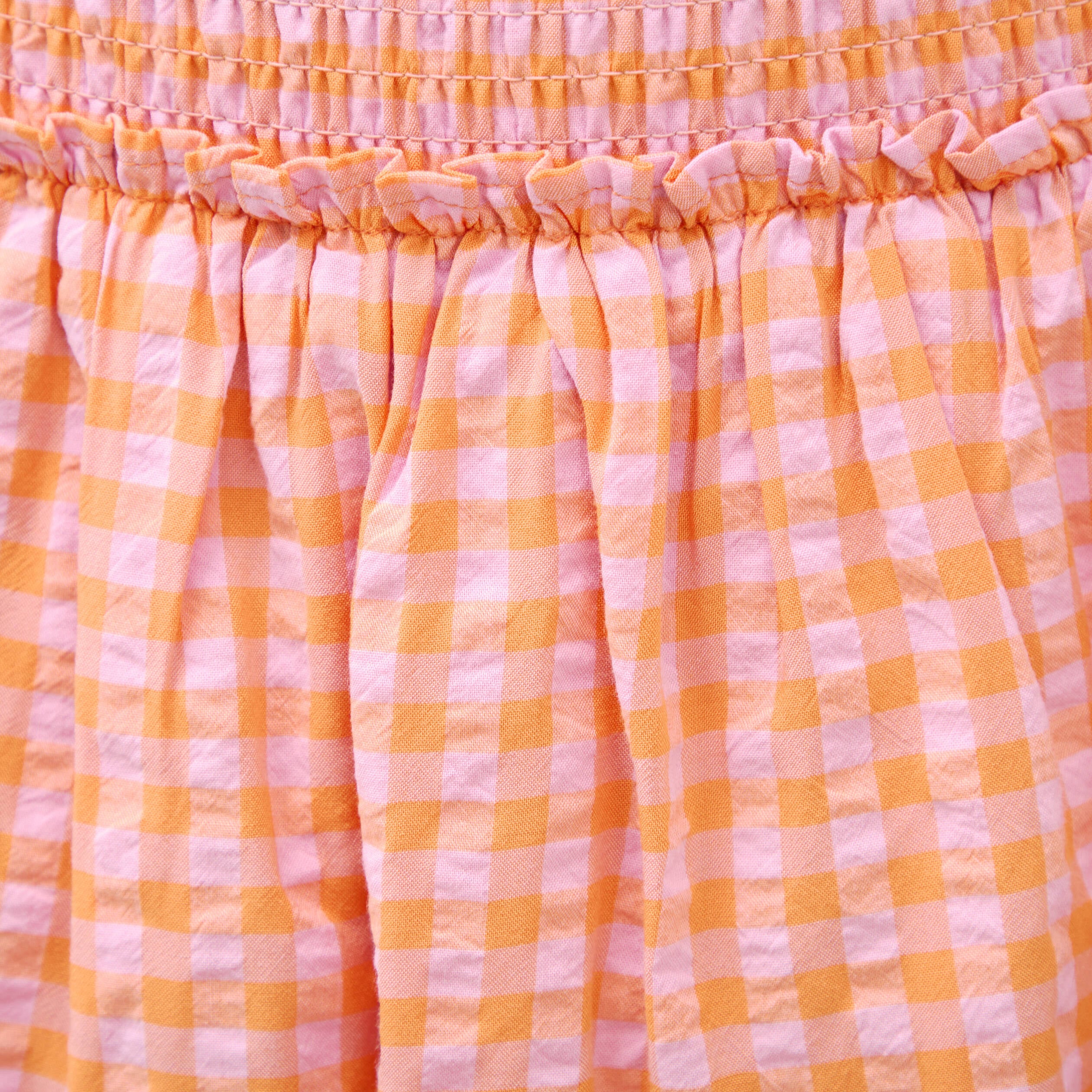 Jupe fluide &agrave; carreaux doubl&eacute;e orange abricot femme