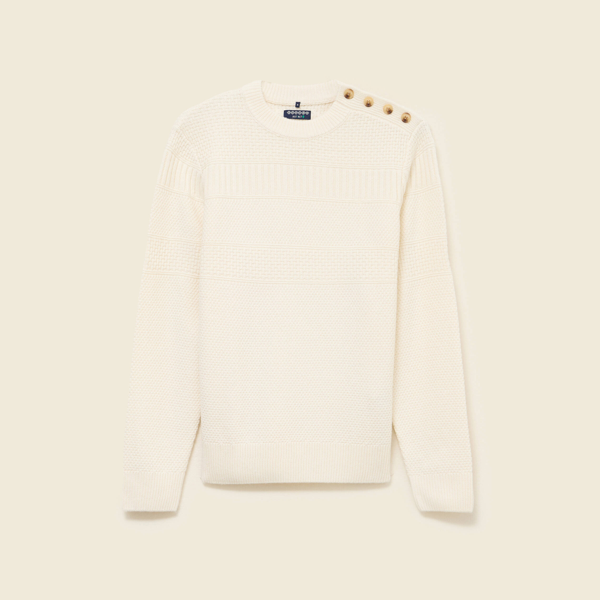 Pull col rond ecru homme
