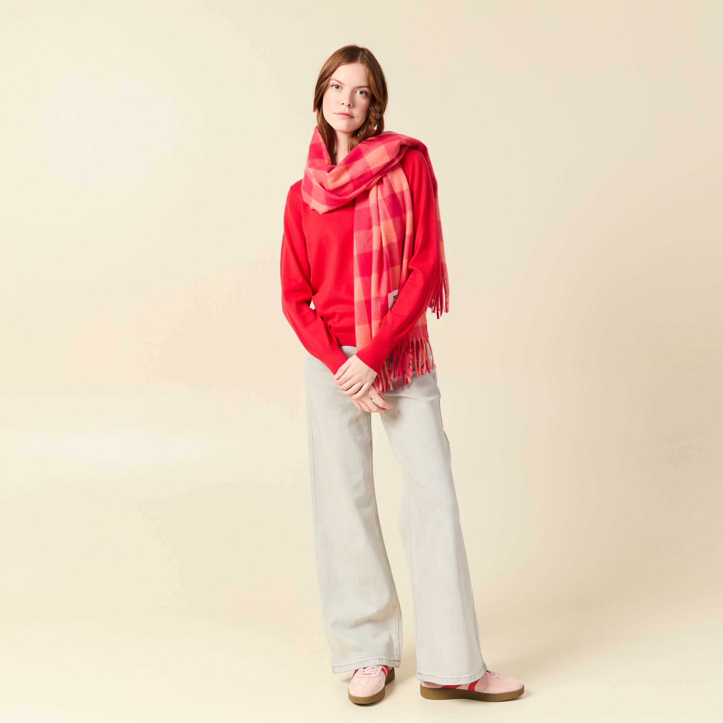 Pull manches longues rouge fonc&eacute; femme