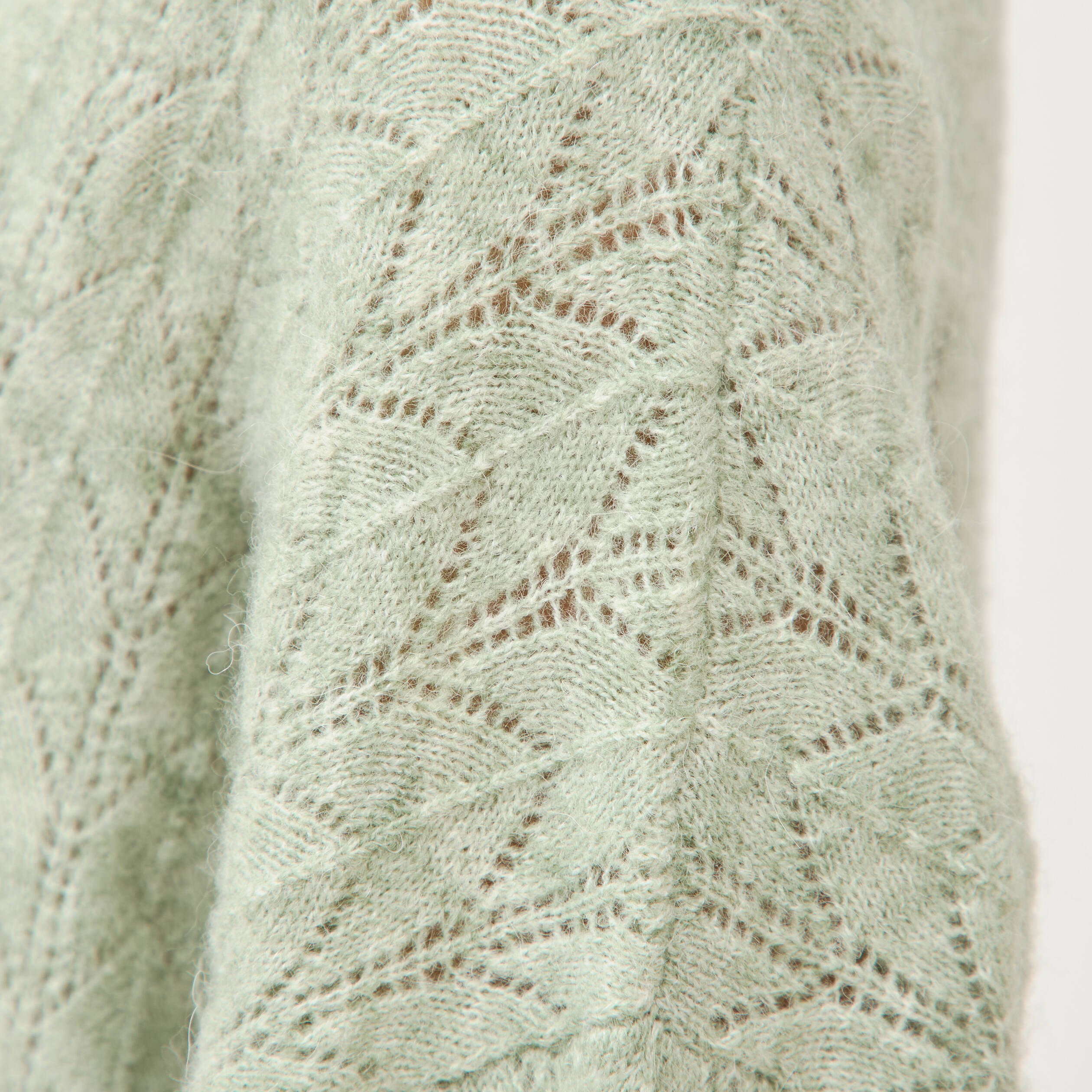 Gilet ajour&eacute; col V manches longues vert pastel femme