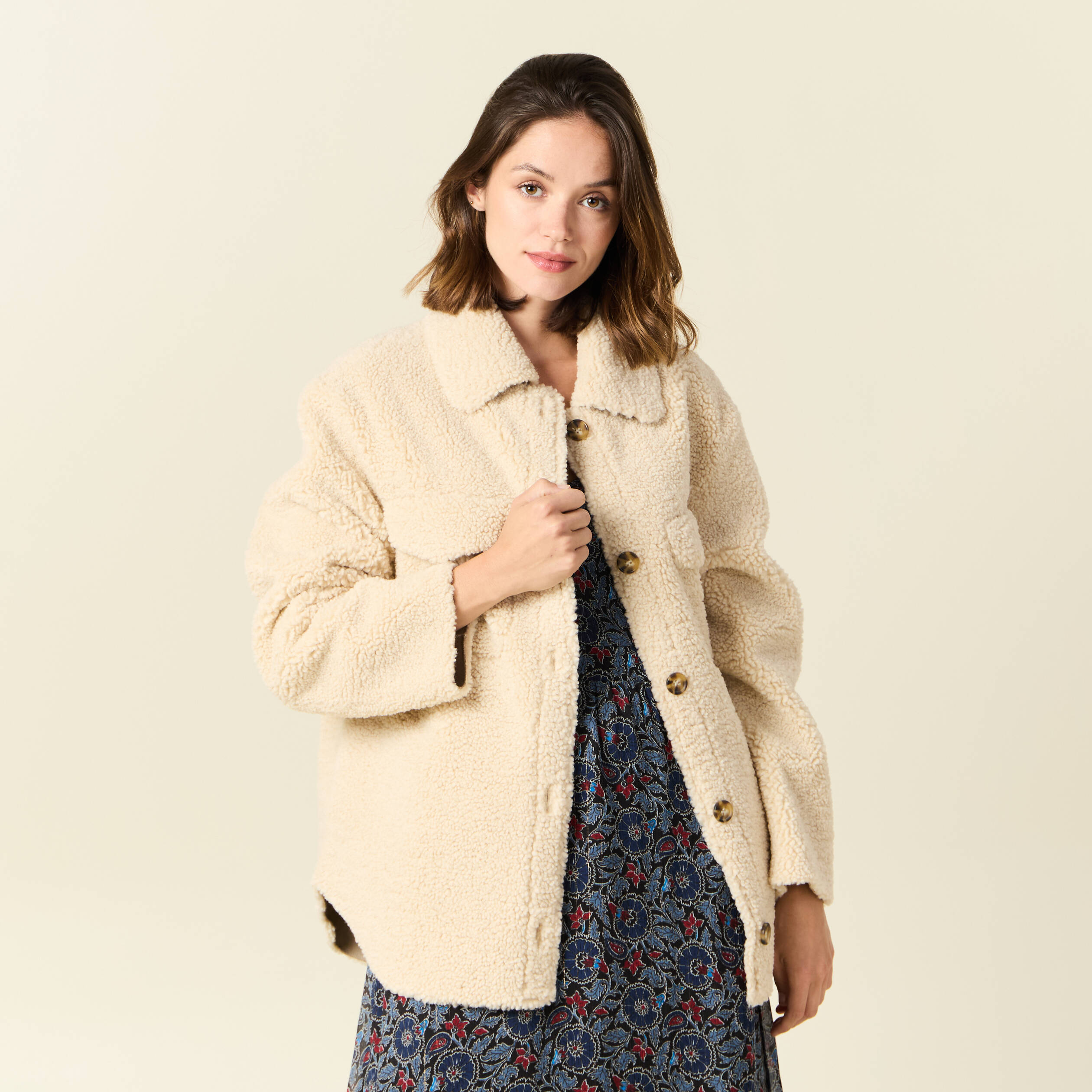 manteau surchemise droit creme femme Manteau surchemise droit creme femme