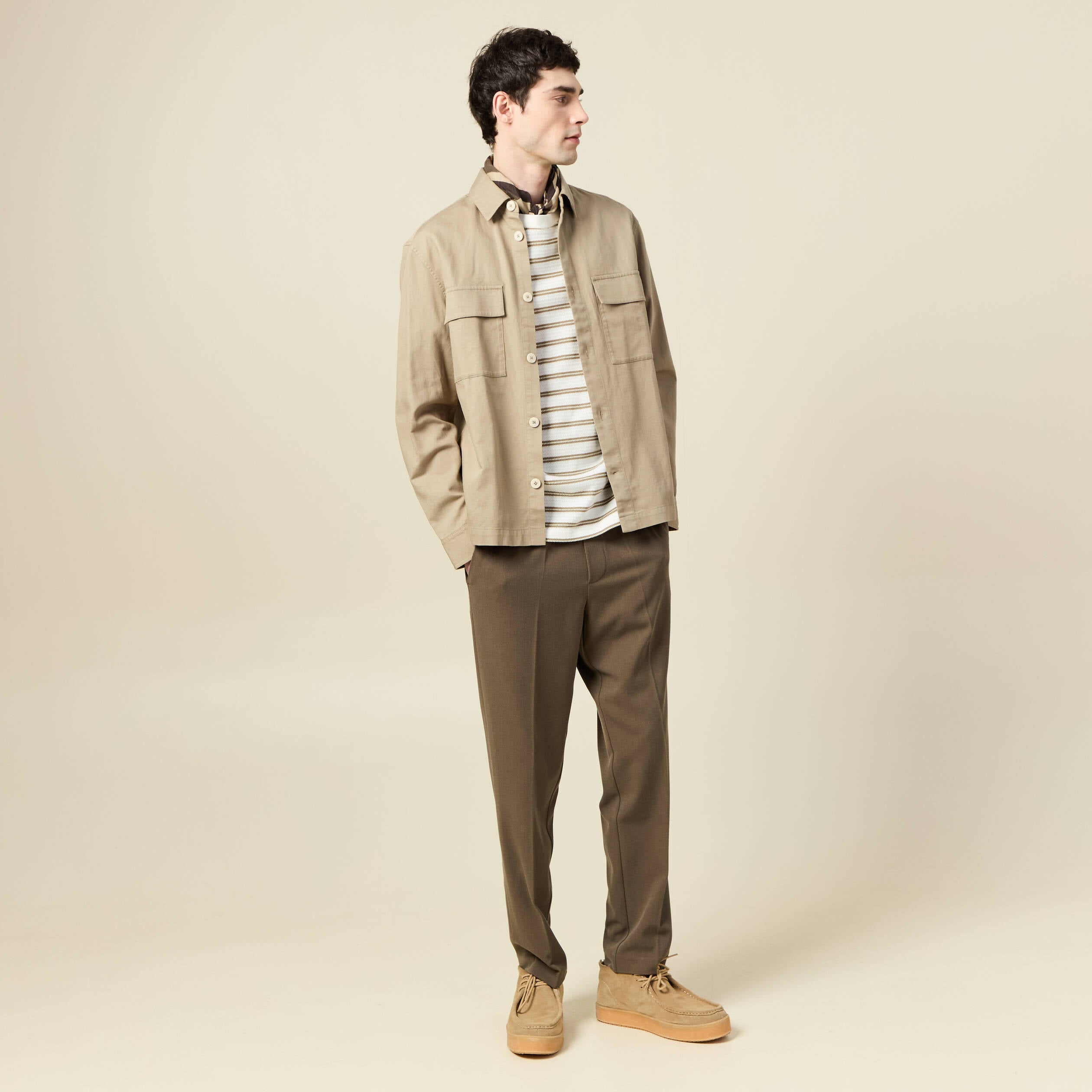T-shirt ample en coton col rond beige fonce homme