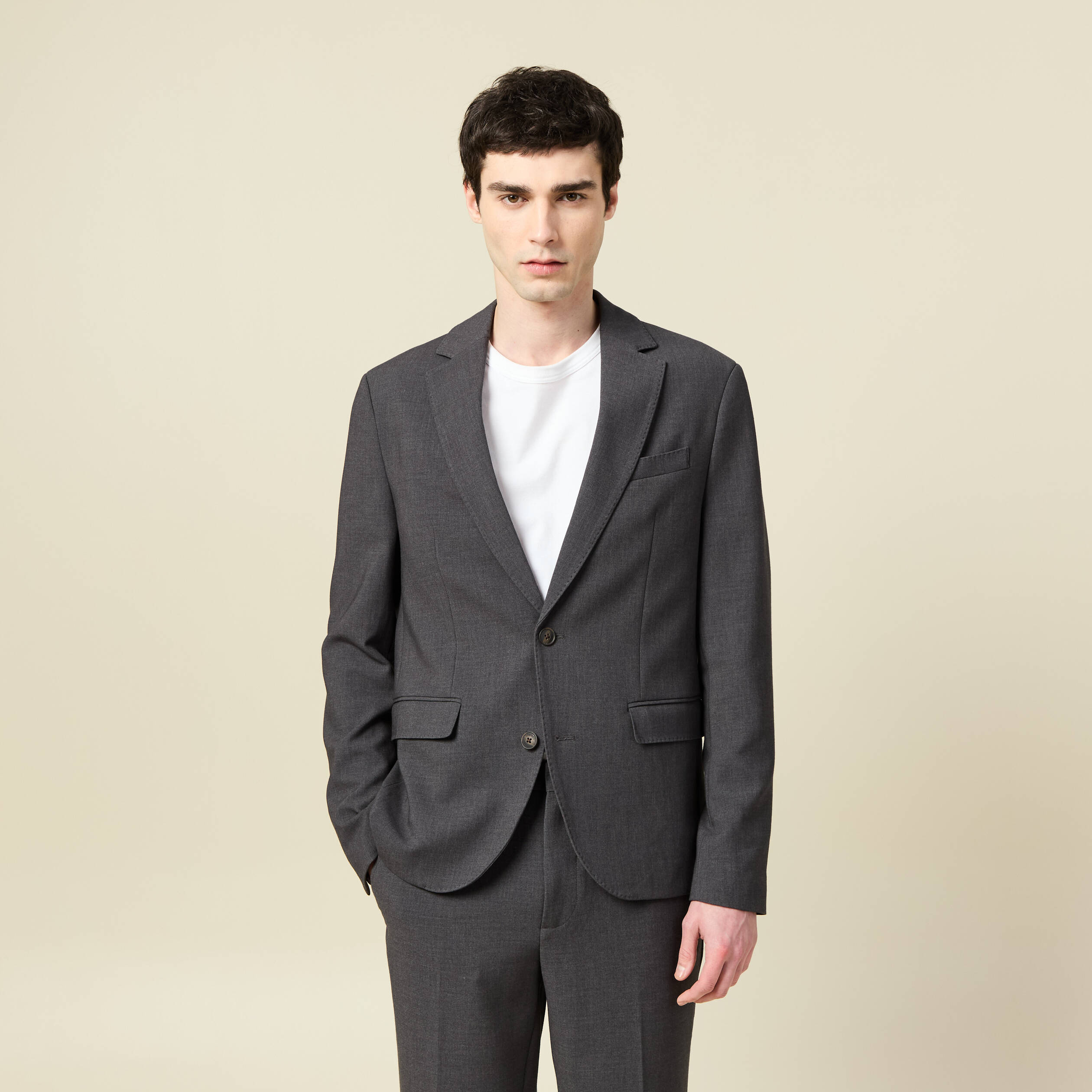 Blazer manches longues col tailleur gris fonc&eacute; homme