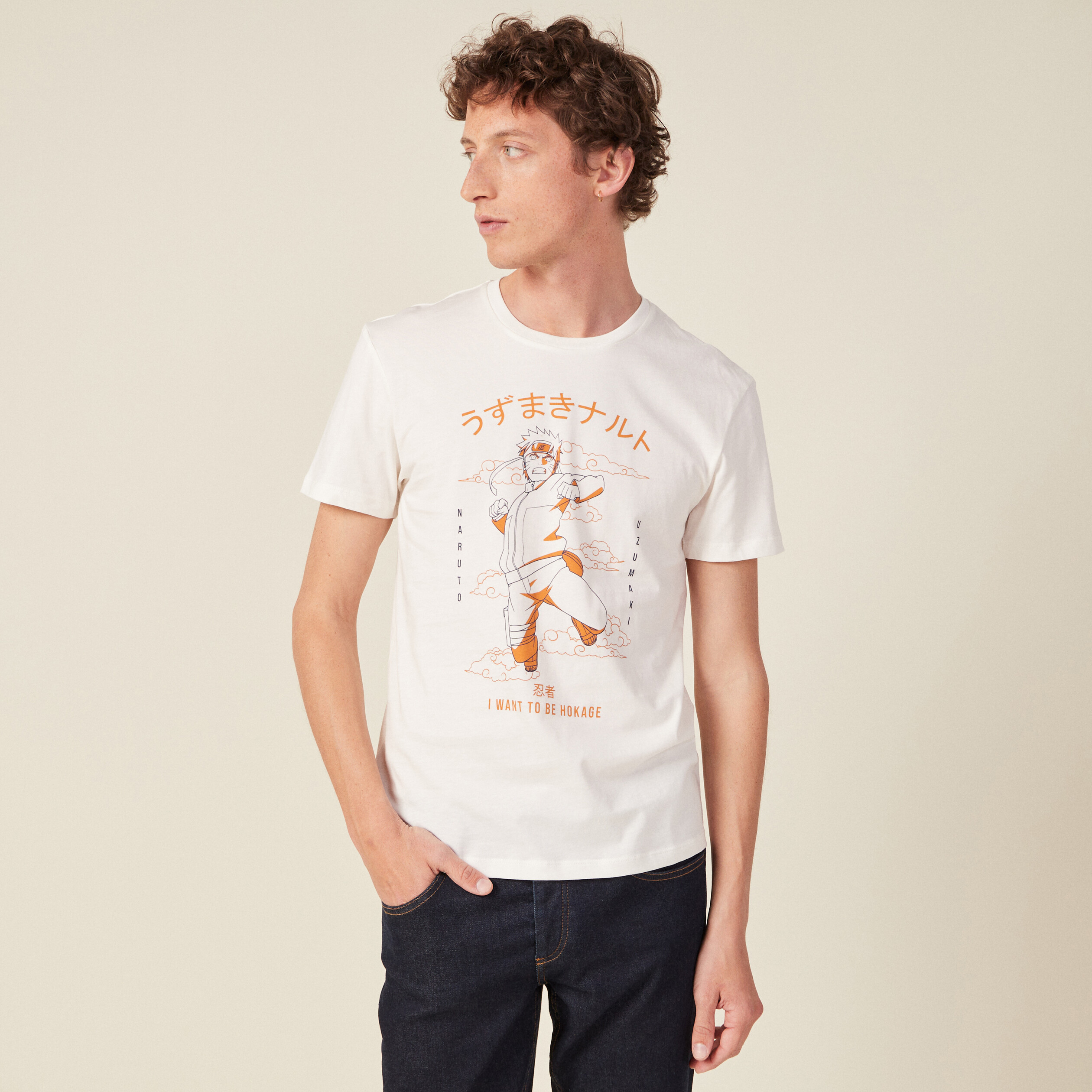 T-shirt manches courtes Naruto ecru homme