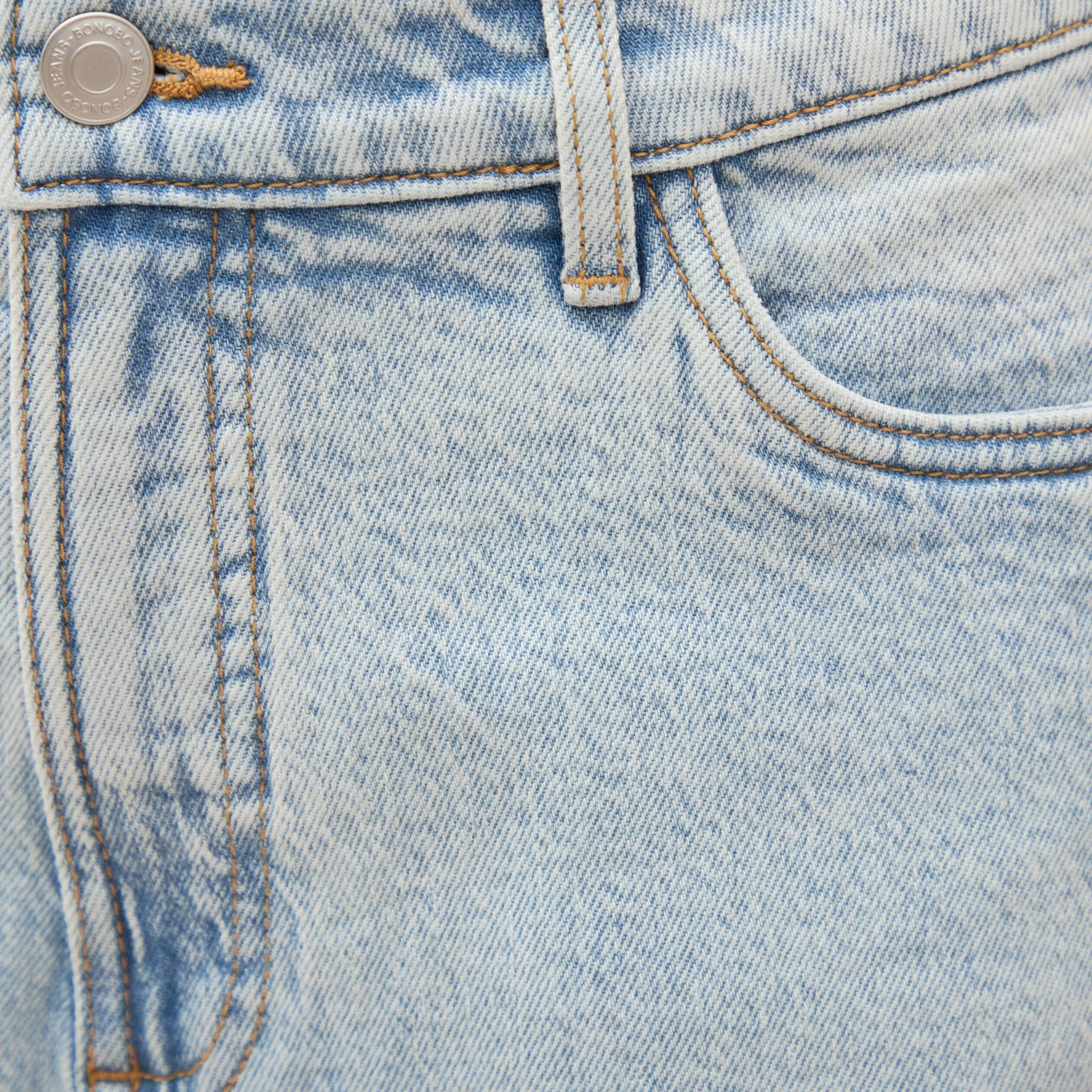 Bermuda jeans large taille haute denim snow bleach femme