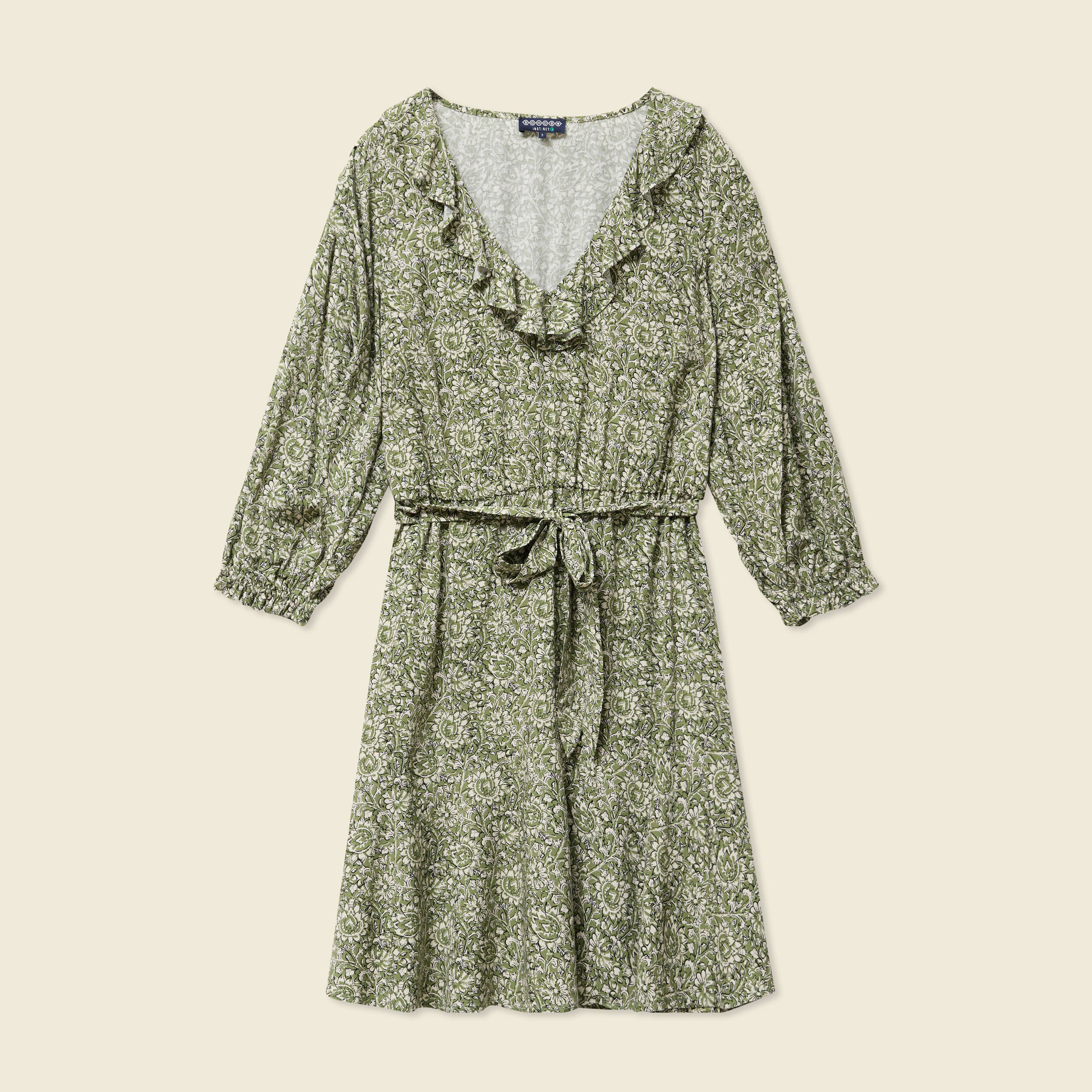 Robe &eacute;vas&eacute;e ceintur&eacute;e vert kaki femme