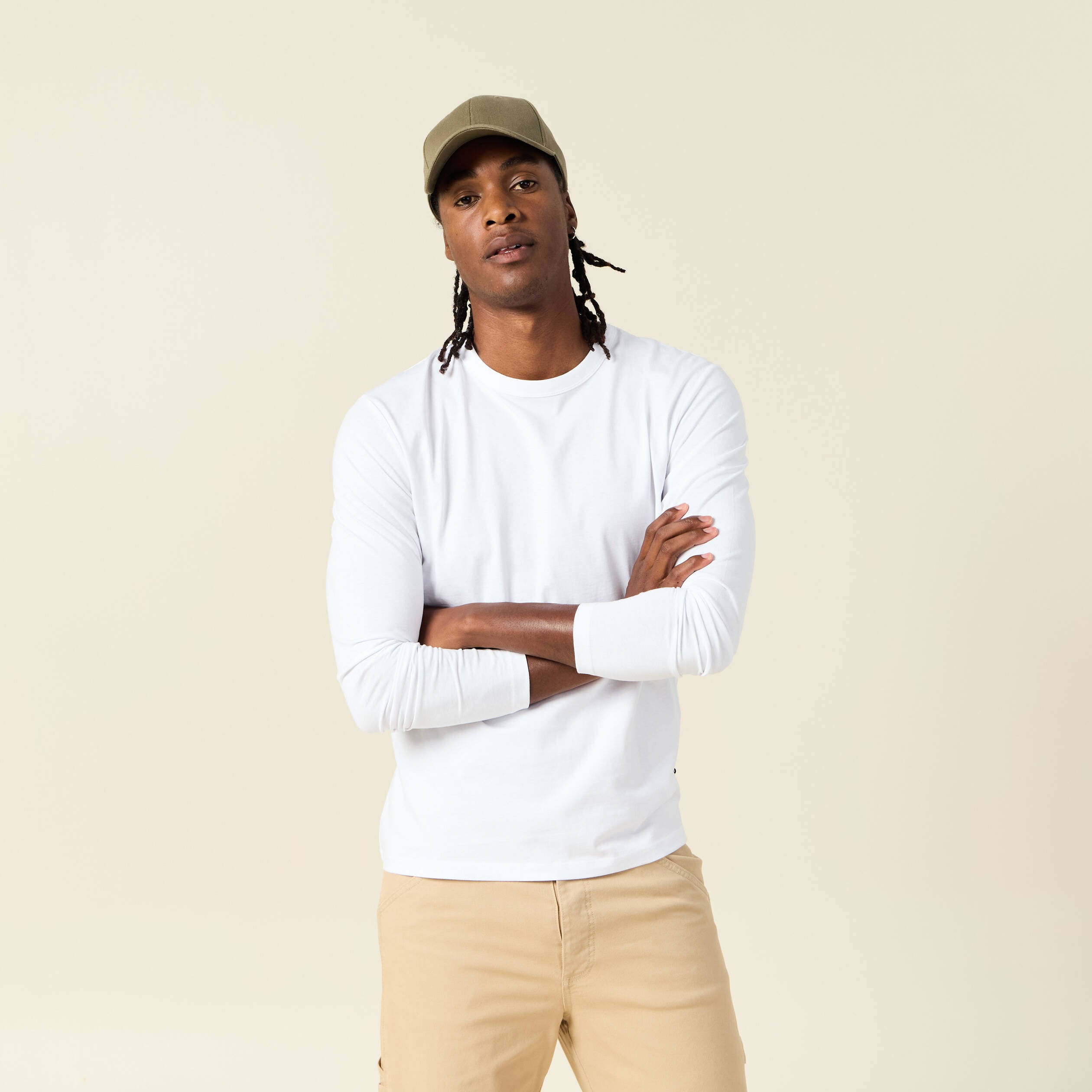 T-shirt en coton manches longues blanc homme