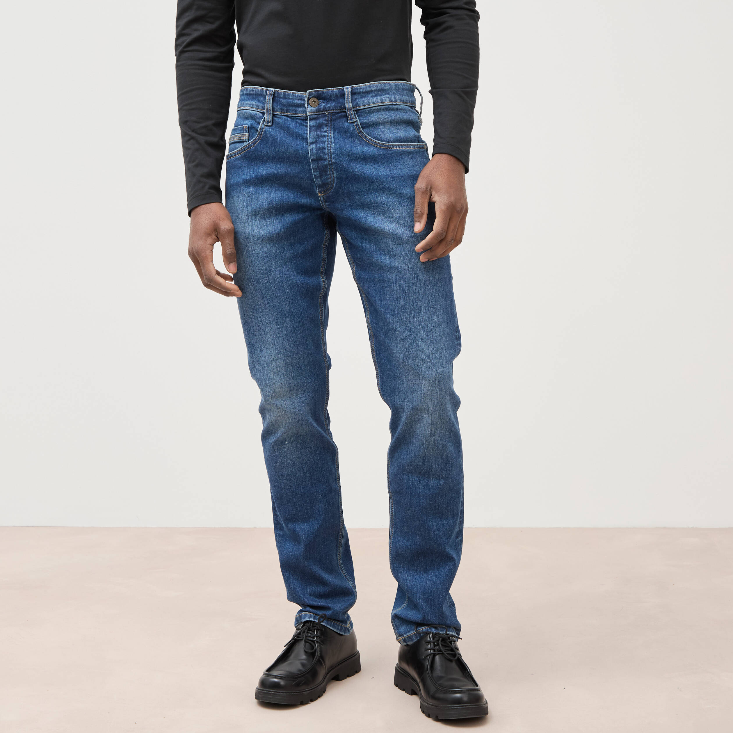 Jeans straight 5 poches denim stone homme