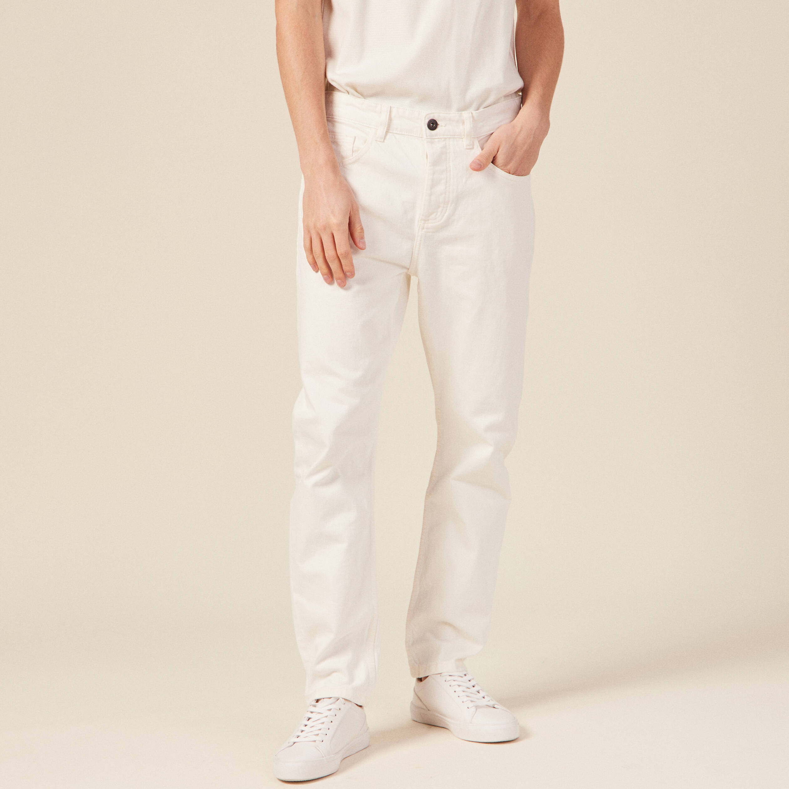 jeans straight 5 poches denim blanc homme Jeans straight 5 poches denim blanc homme