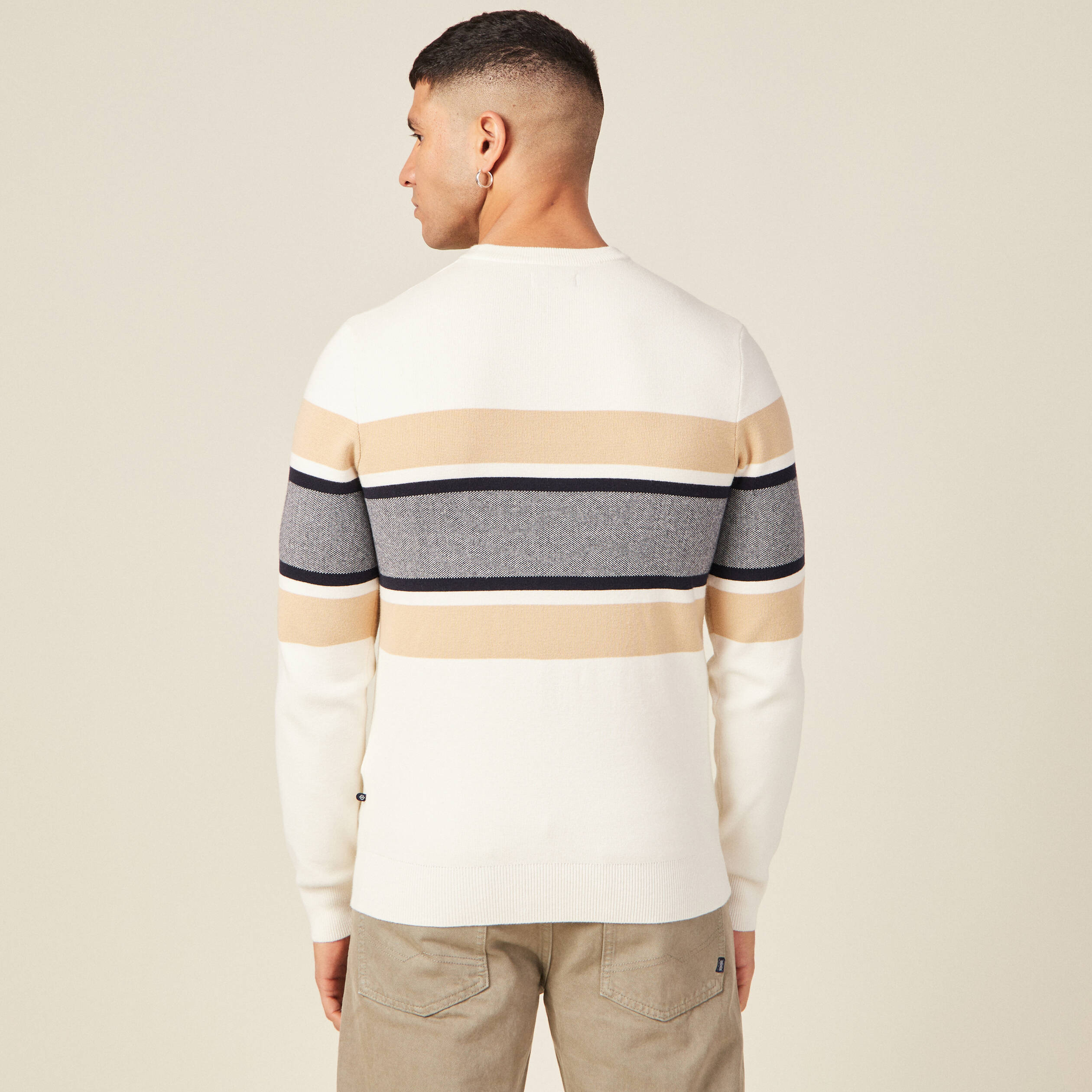 Pull fin col rond manches longues ecru homme