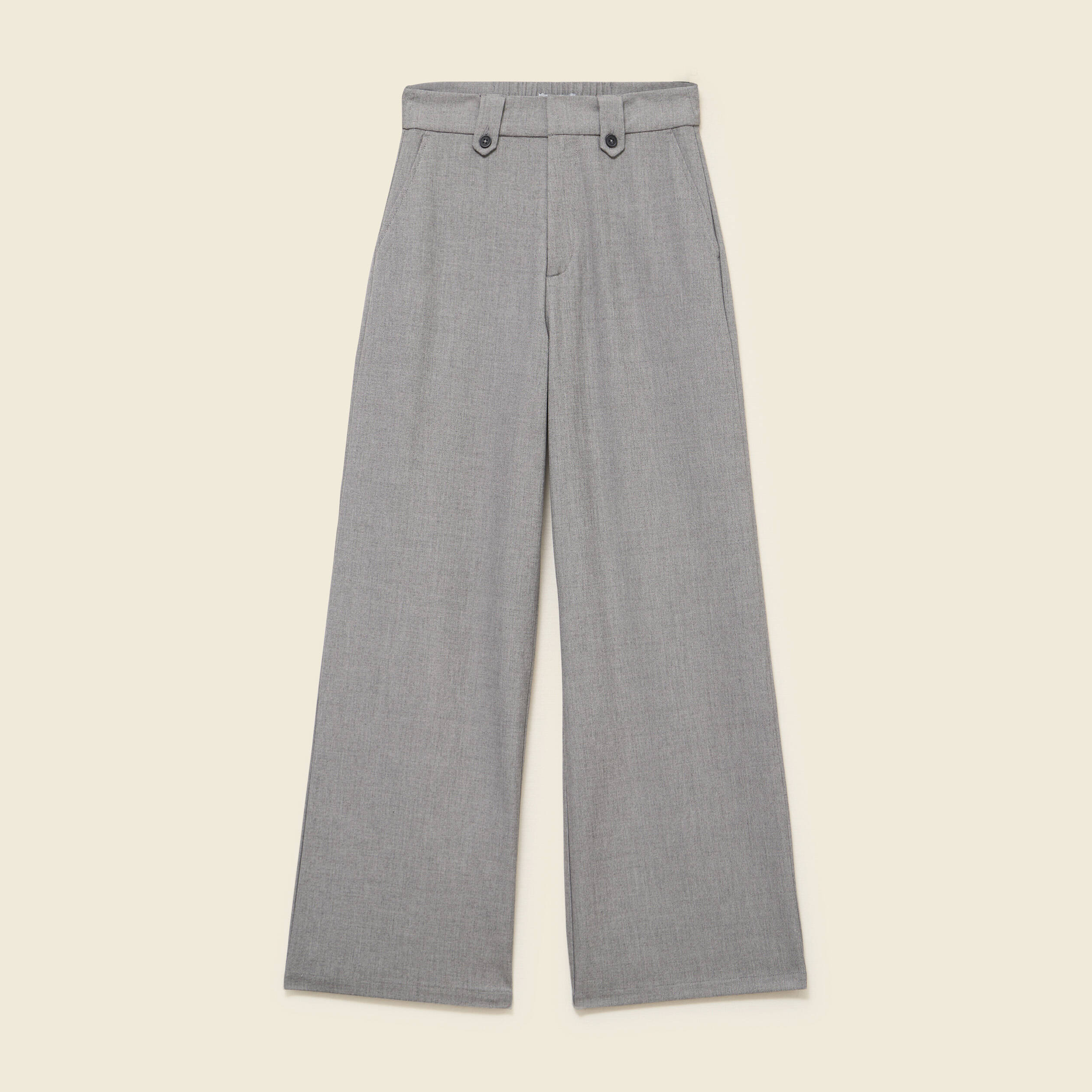 Pantalon large taille haute fluide gris femme